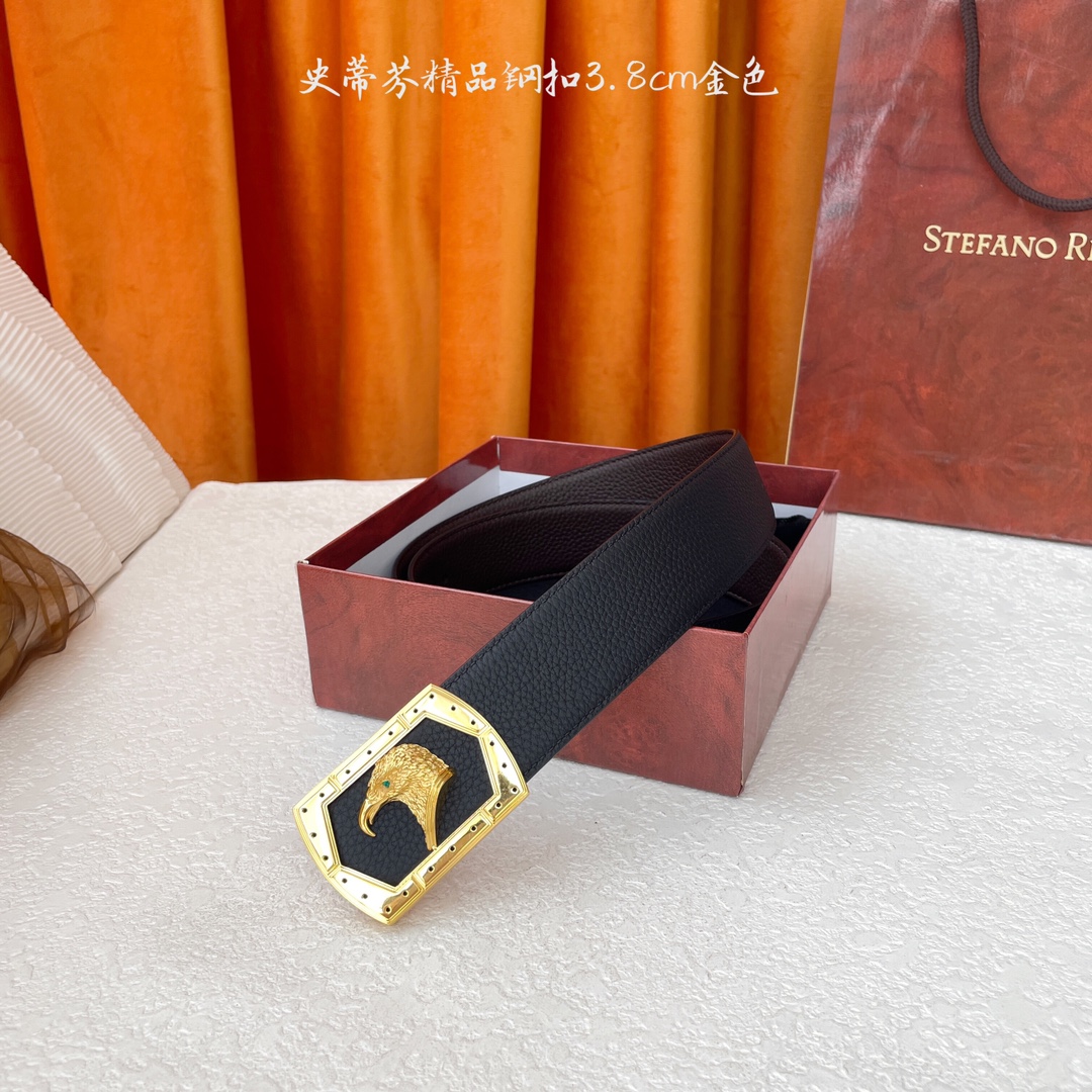 【史蒂芬】：原单双面进口小牛皮，搭配精品鹰头钢扣，原产皮料定制，宽度3.8cm，时尚大方，百搭单品。
