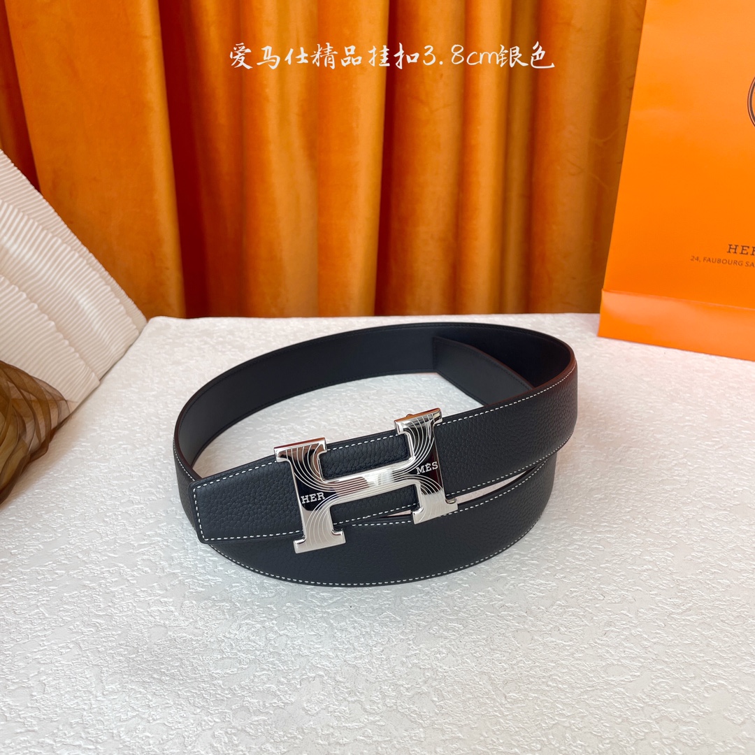 【爱马仕】Hermes 原单爱马仕，宽3.8cm进口原版皮带身，双面可两面用，精品电镀五金 ！