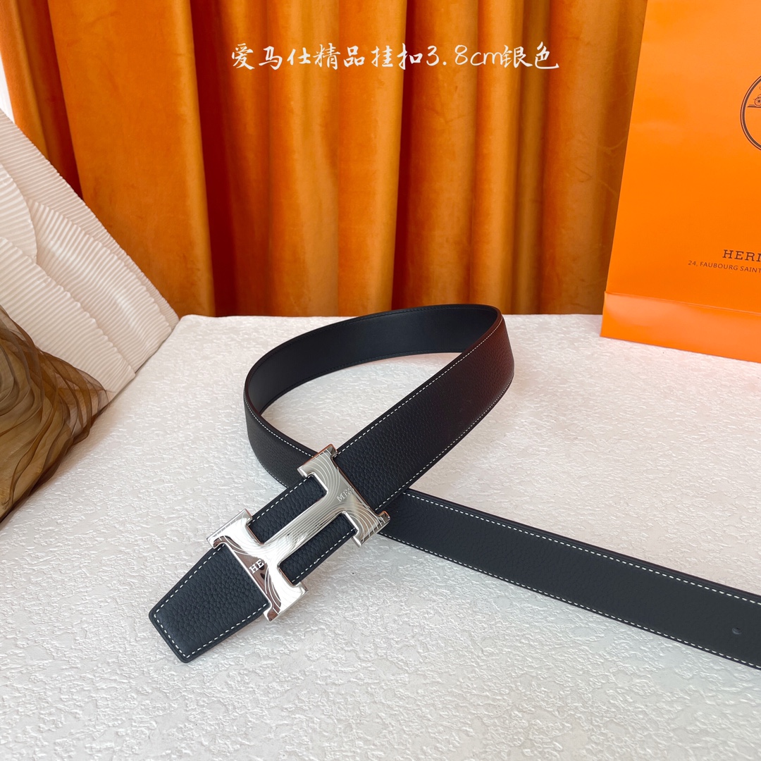 【爱马仕】Hermes 原单爱马仕，宽3.8cm进口原版皮带身，双面可两面用，精品电镀五金 ！