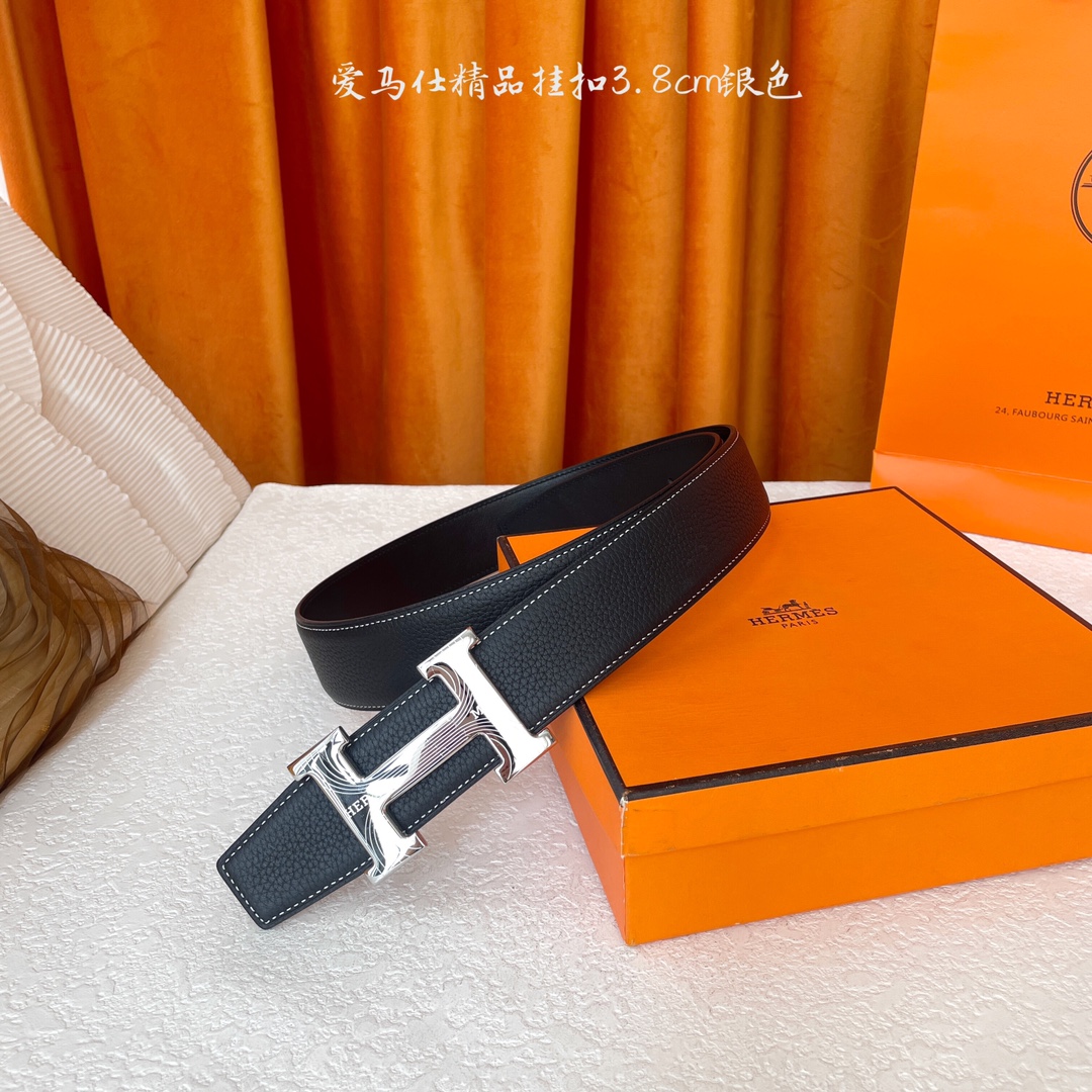 【爱马仕】Hermes 原单爱马仕，宽3.8cm进口原版皮带身，双面可两面用，精品电镀五金 ！