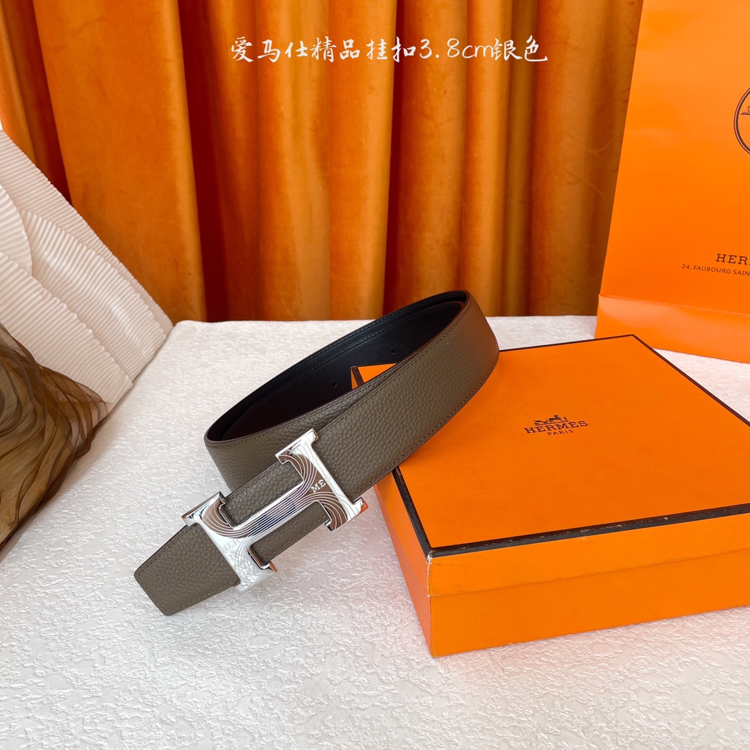 【爱马仕】Hermes 原单爱马仕，宽3.8cm进口原版皮带身，双面可两面用，精品电镀五金 ！