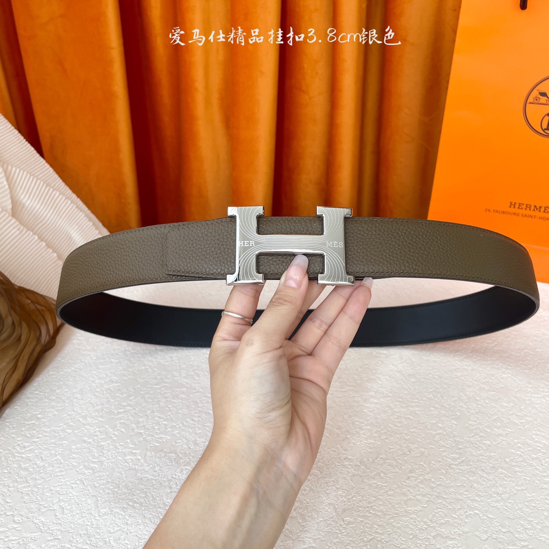 【爱马仕】Hermes 原单爱马仕，宽3.8cm进口原版皮带身，双面可两面用，精品电镀五金 ！