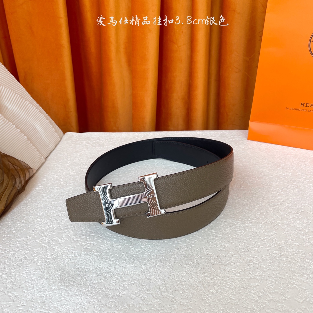 【爱马仕】Hermes 原单爱马仕，宽3.8cm进口原版皮带身，双面可两面用，精品电镀五金 ！