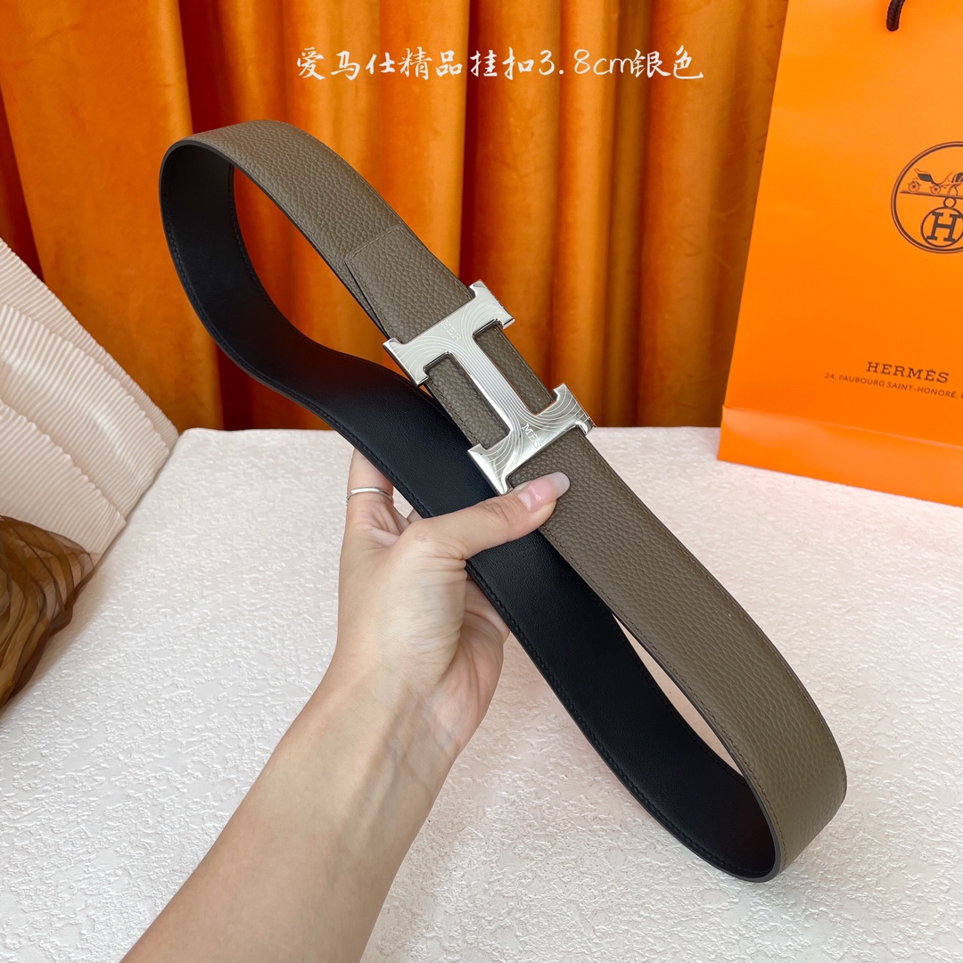 【爱马仕】Hermes 原单爱马仕，宽3.8cm进口原版皮带身，双面可两面用，精品电镀五金 ！