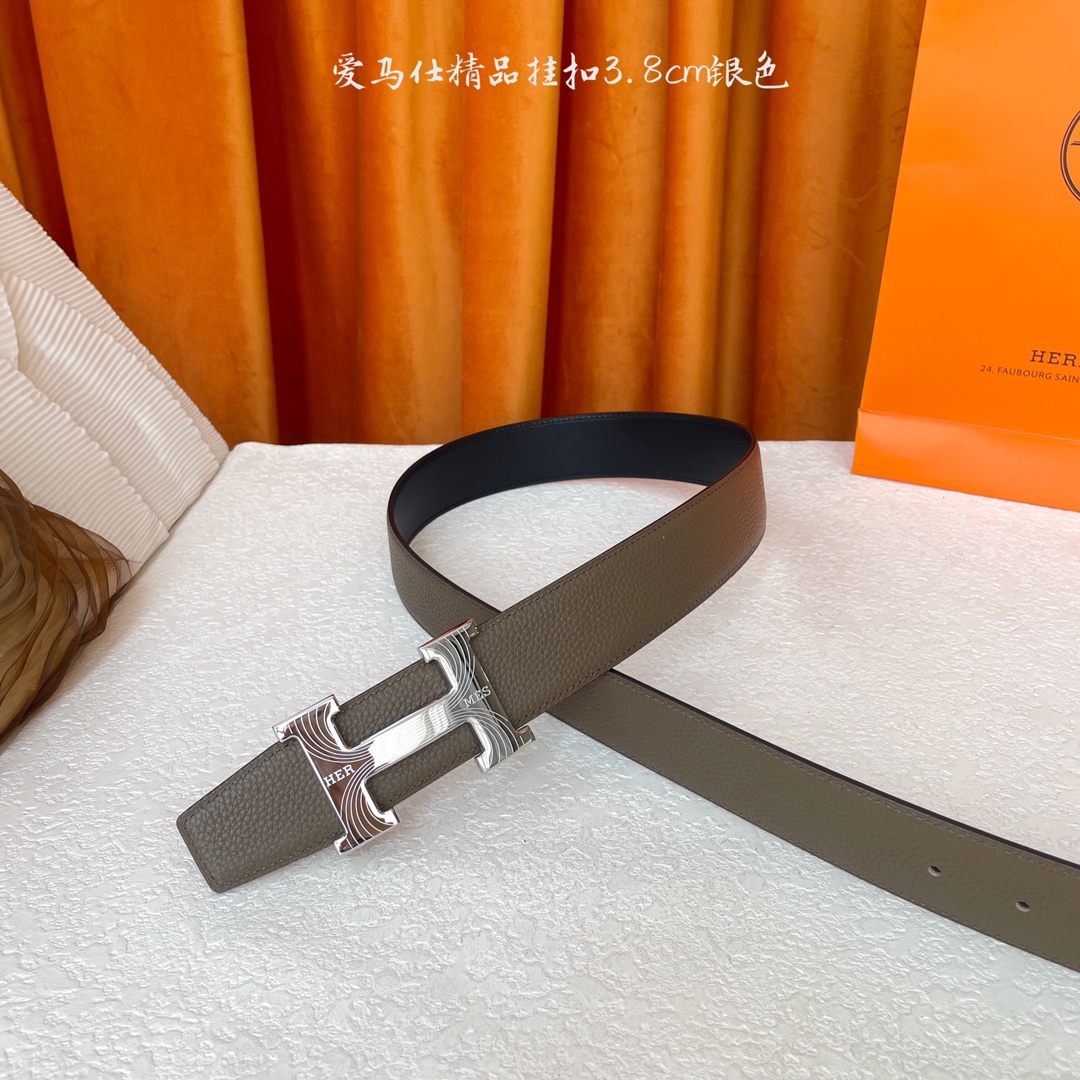 【爱马仕】Hermes 原单爱马仕，宽3.8cm进口原版皮带身，双面可两面用，精品电镀五金 ！