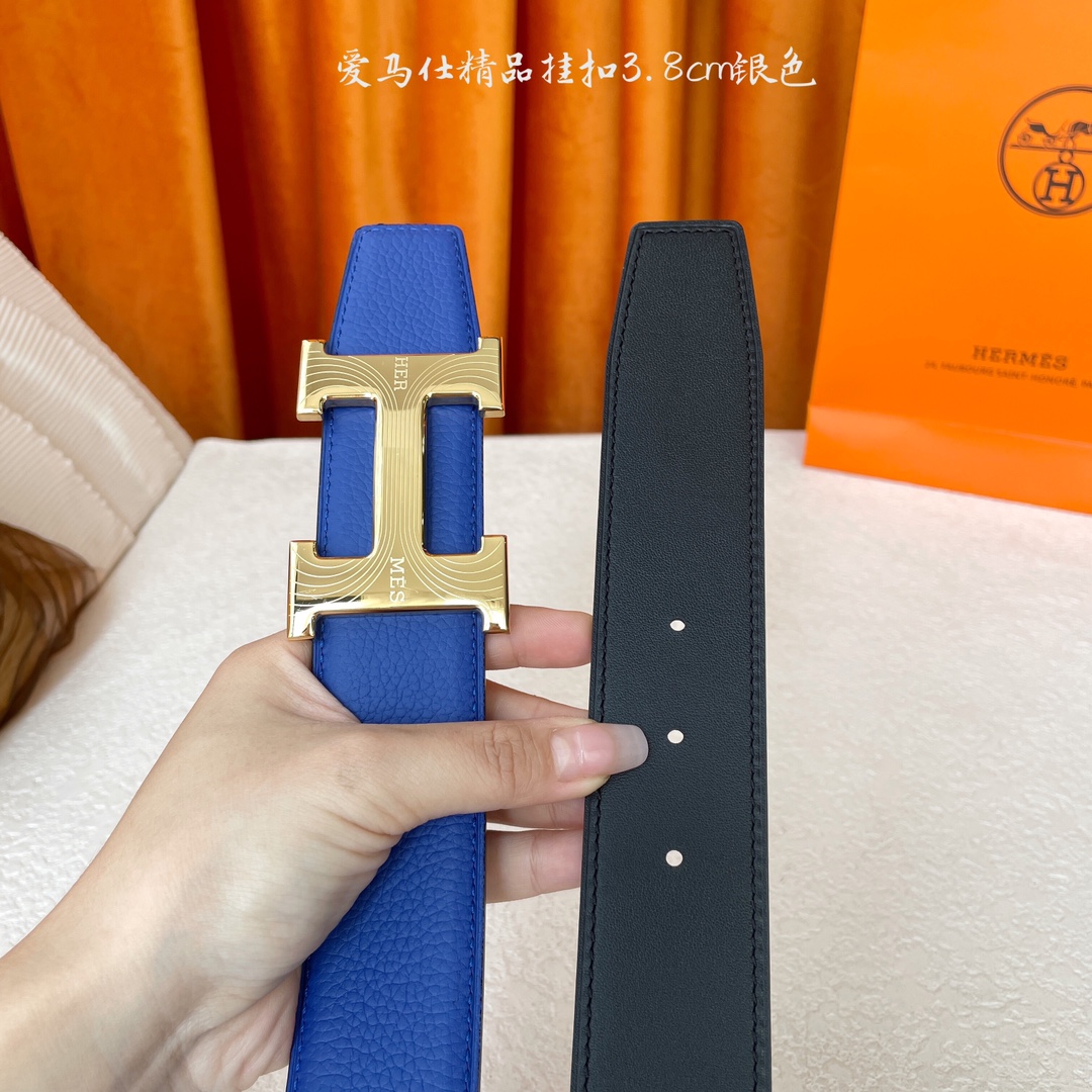 【爱马仕】Hermes 原单爱马仕，宽3.8cm进口原版皮带身，双面可两面用，精品电镀五金 ！