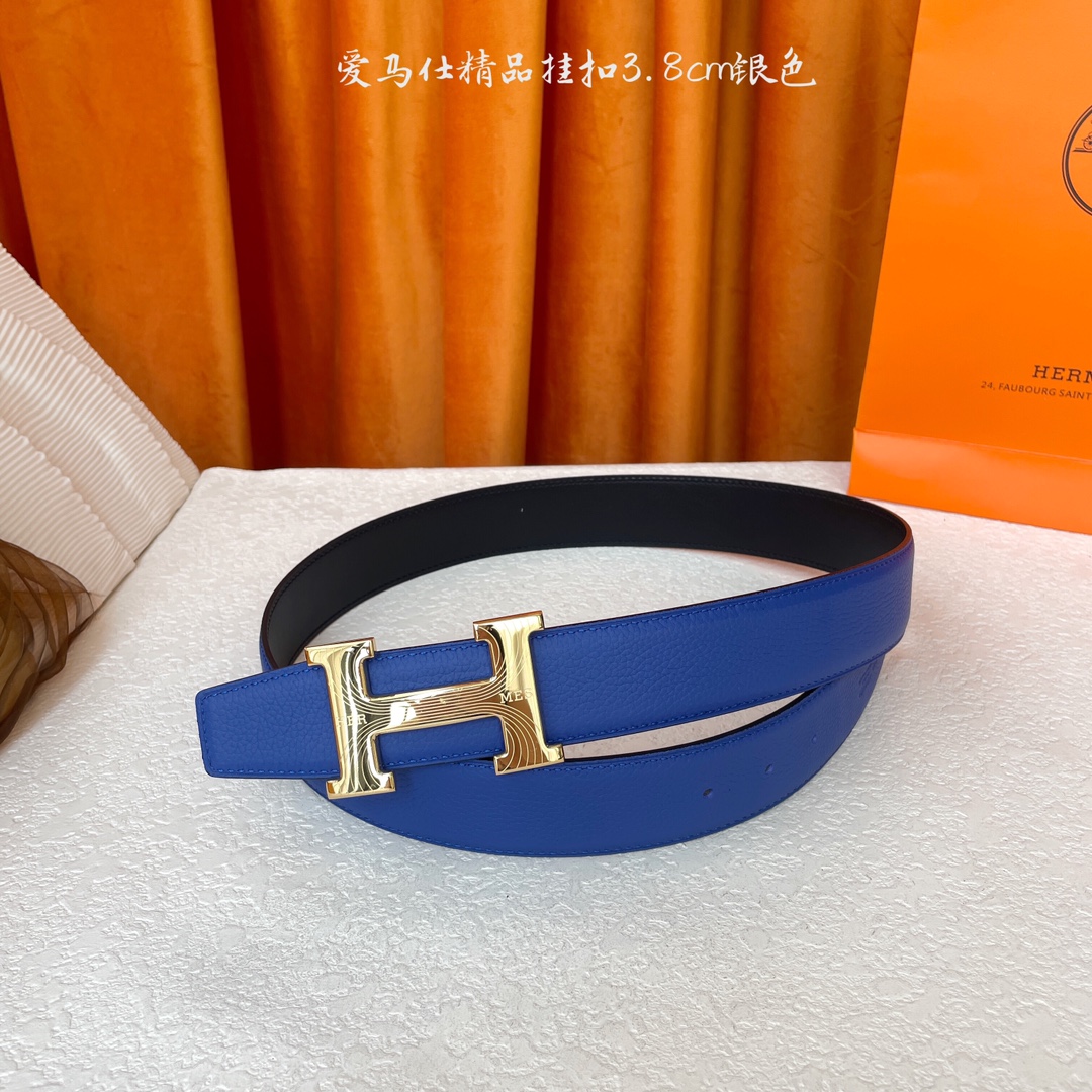 【爱马仕】Hermes 原单爱马仕，宽3.8cm进口原版皮带身，双面可两面用，精品电镀五金 ！