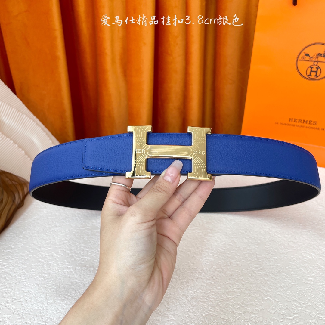 【爱马仕】Hermes 原单爱马仕，宽3.8cm进口原版皮带身，双面可两面用，精品电镀五金 ！