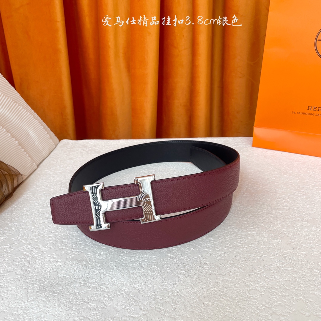 【爱马仕】Hermes 原单爱马仕，宽3.8cm进口原版皮带身，双面可两面用，精品电镀五金 ！