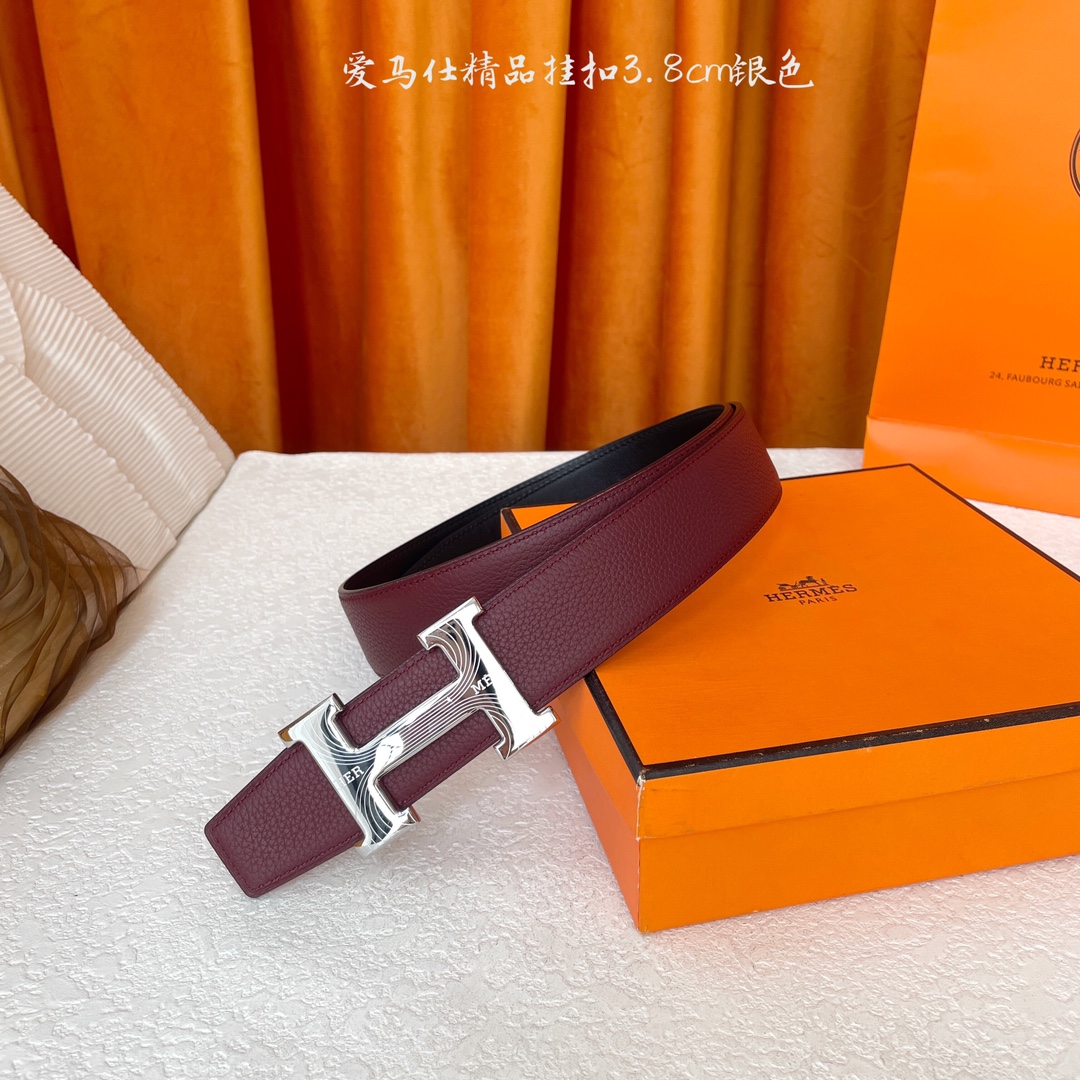 【爱马仕】Hermes 原单爱马仕，宽3.8cm进口原版皮带身，双面可两面用，精品电镀五金 ！