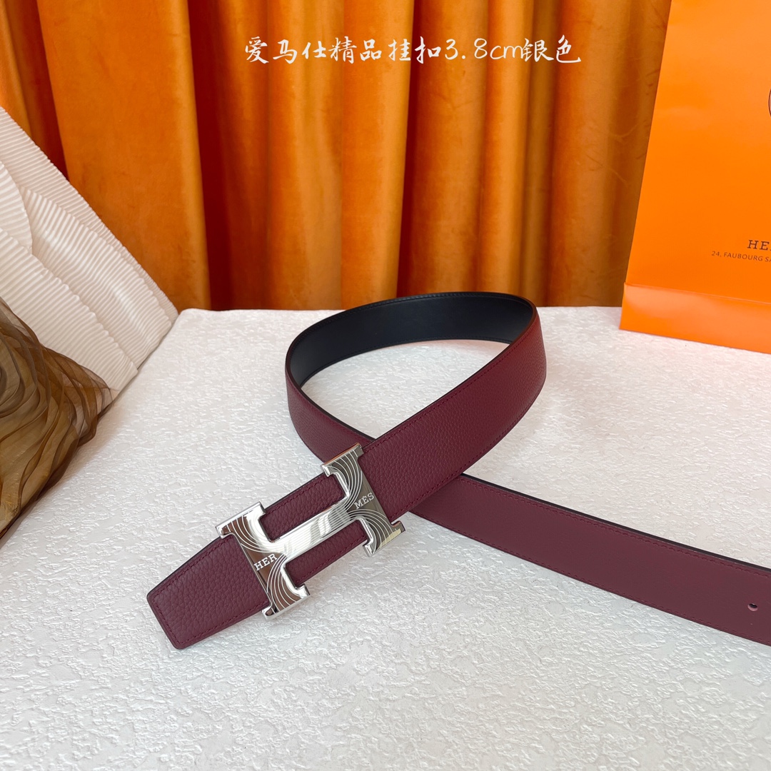 【爱马仕】Hermes 原单爱马仕，宽3.8cm进口原版皮带身，双面可两面用，精品电镀五金 ！