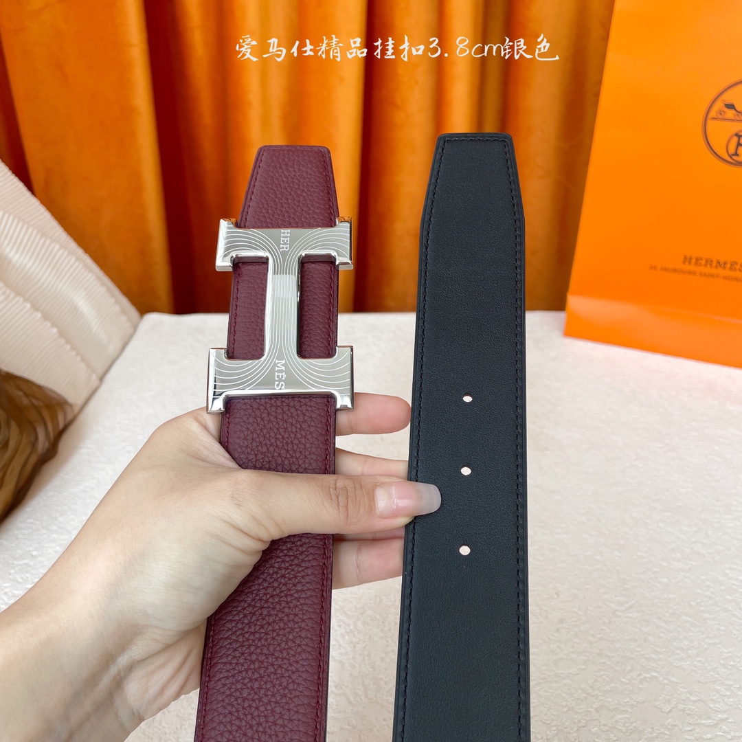 【爱马仕】Hermes 原单爱马仕，宽3.8cm进口原版皮带身，双面可两面用，精品电镀五金 ！