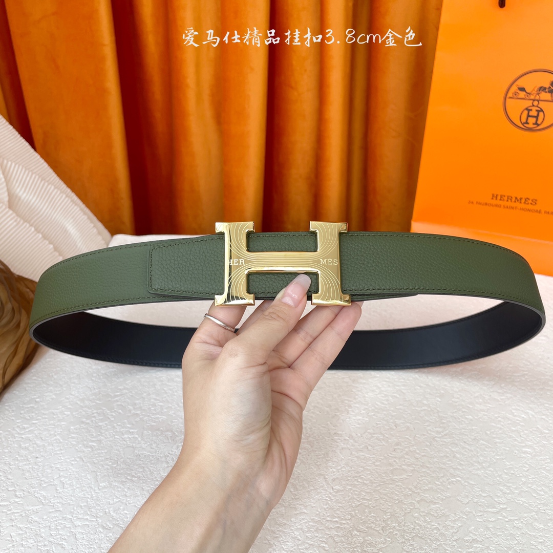 【爱马仕】Hermes 原单爱马仕，宽3.8cm进口原版皮带身，双面可两面用，精品电镀五金 ！