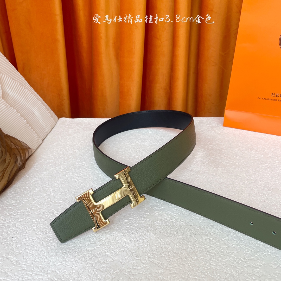【爱马仕】Hermes 原单爱马仕，宽3.8cm进口原版皮带身，双面可两面用，精品电镀五金 ！