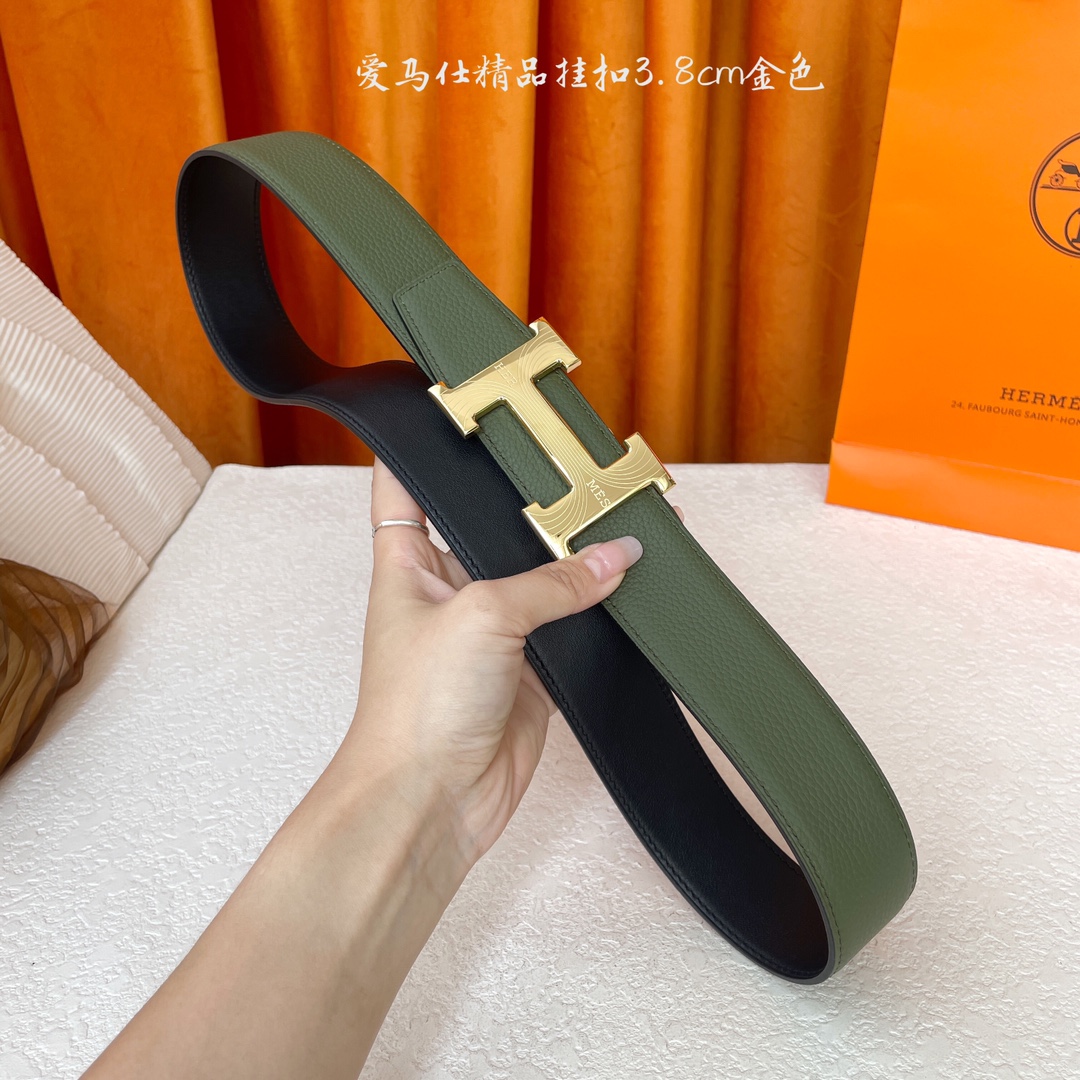 【爱马仕】Hermes 原单爱马仕，宽3.8cm进口原版皮带身，双面可两面用，精品电镀五金 ！