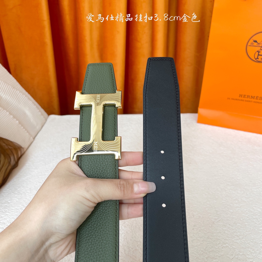 【爱马仕】Hermes 原单爱马仕，宽3.8cm进口原版皮带身，双面可两面用，精品电镀五金 ！