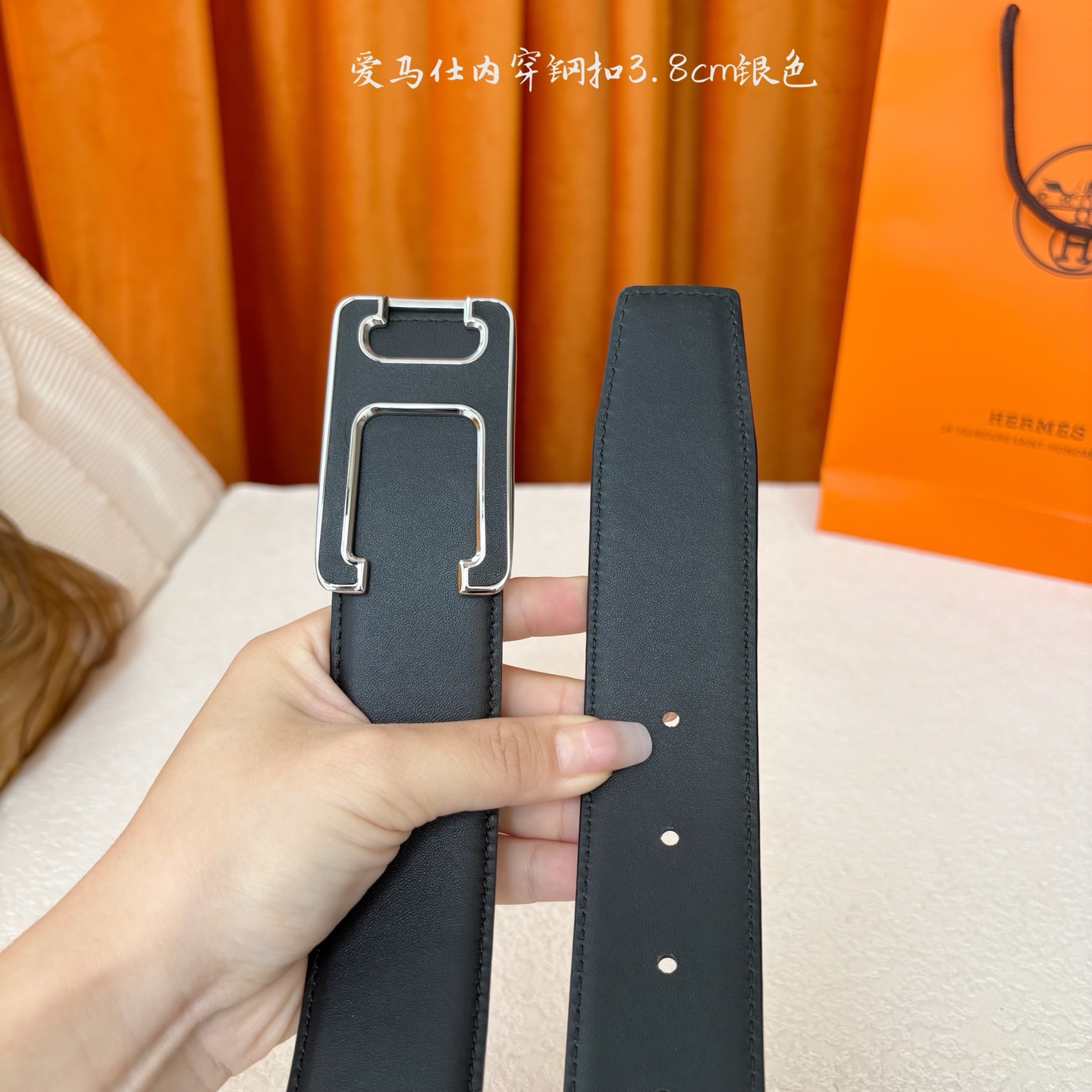 【爱马仕】Hermes 原单爱马仕，宽3.8cm进口原版皮带身，双面可用，内穿精品钢扣，精品电镀五金 ！