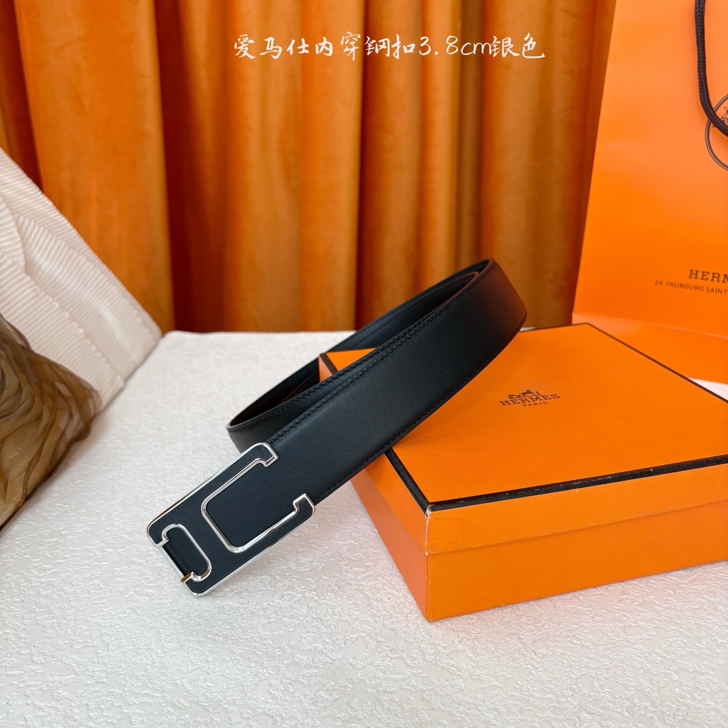 【爱马仕】Hermes 原单爱马仕，宽3.8cm进口原版皮带身，双面可用，内穿精品钢扣，精品电镀五金 ！