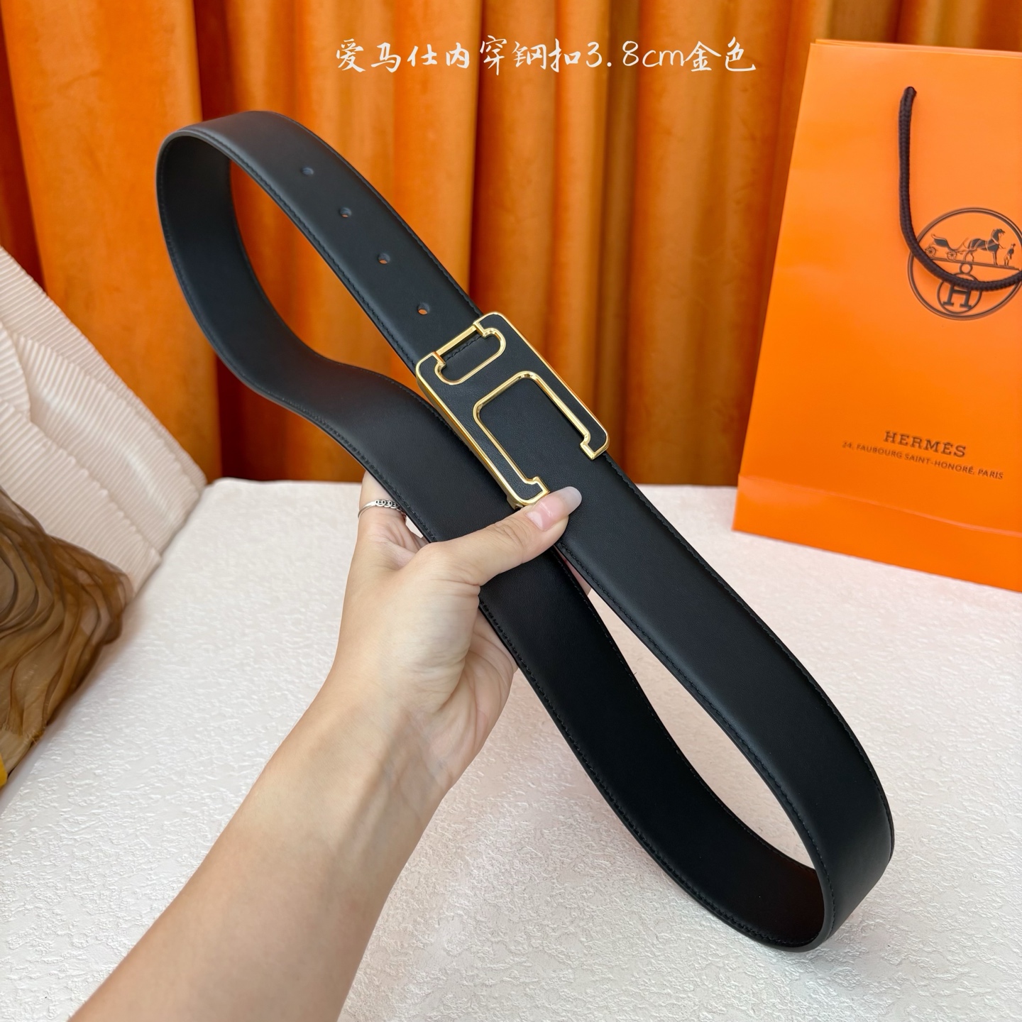 【爱马仕】Hermes 原单爱马仕，宽3.8cm进口原版皮带身，双面可用，内穿精品钢扣，精品电镀五金 ！