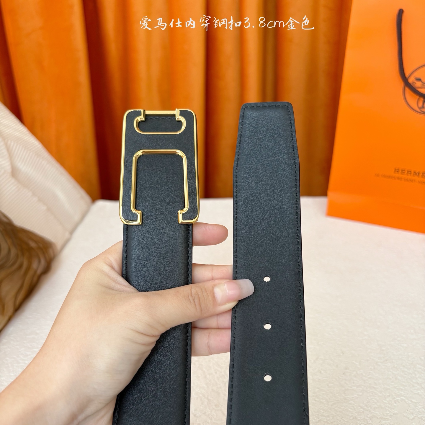 【爱马仕】Hermes 原单爱马仕，宽3.8cm进口原版皮带身，双面可用，内穿精品钢扣，精品电镀五金 ！