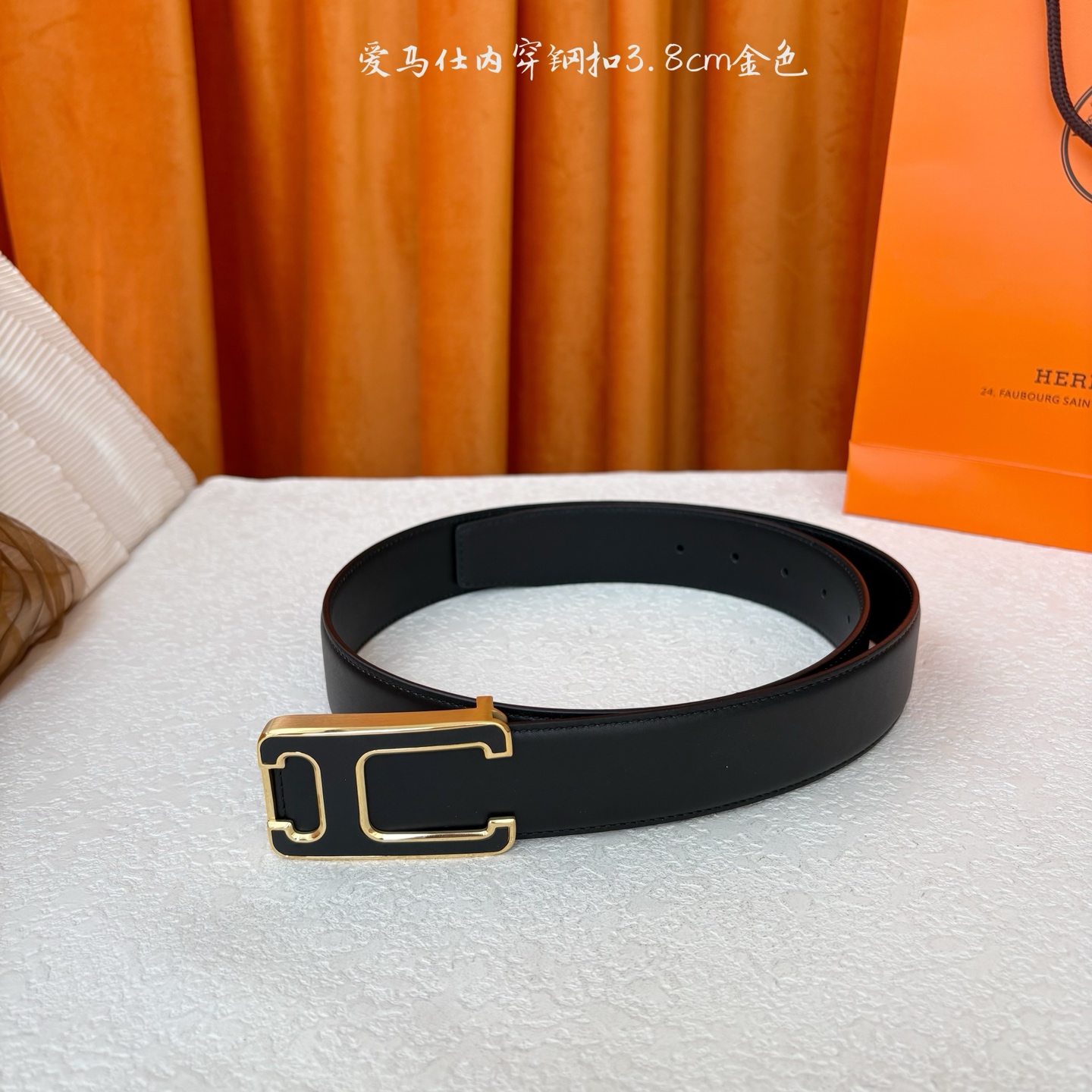 【爱马仕】Hermes 原单爱马仕，宽3.8cm进口原版皮带身，双面可用，内穿精品钢扣，精品电镀五金 ！