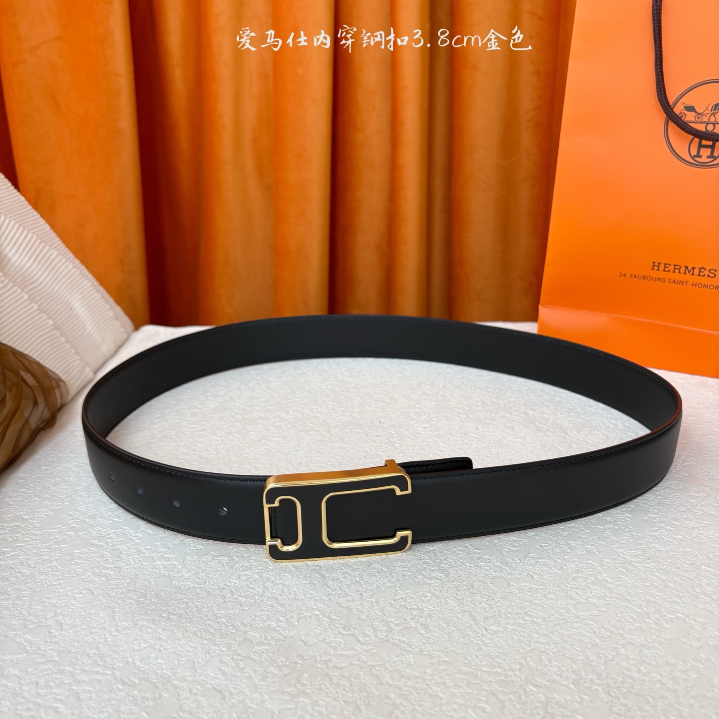 【爱马仕】Hermes 原单爱马仕，宽3.8cm进口原版皮带身，双面可用，内穿精品钢扣，精品电镀五金 ！