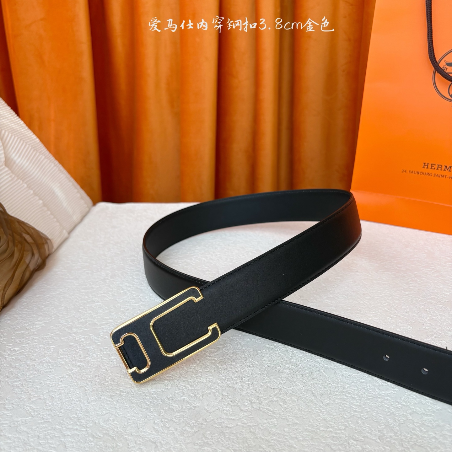 【爱马仕】Hermes 原单爱马仕，宽3.8cm进口原版皮带身，双面可用，内穿精品钢扣，精品电镀五金 ！
