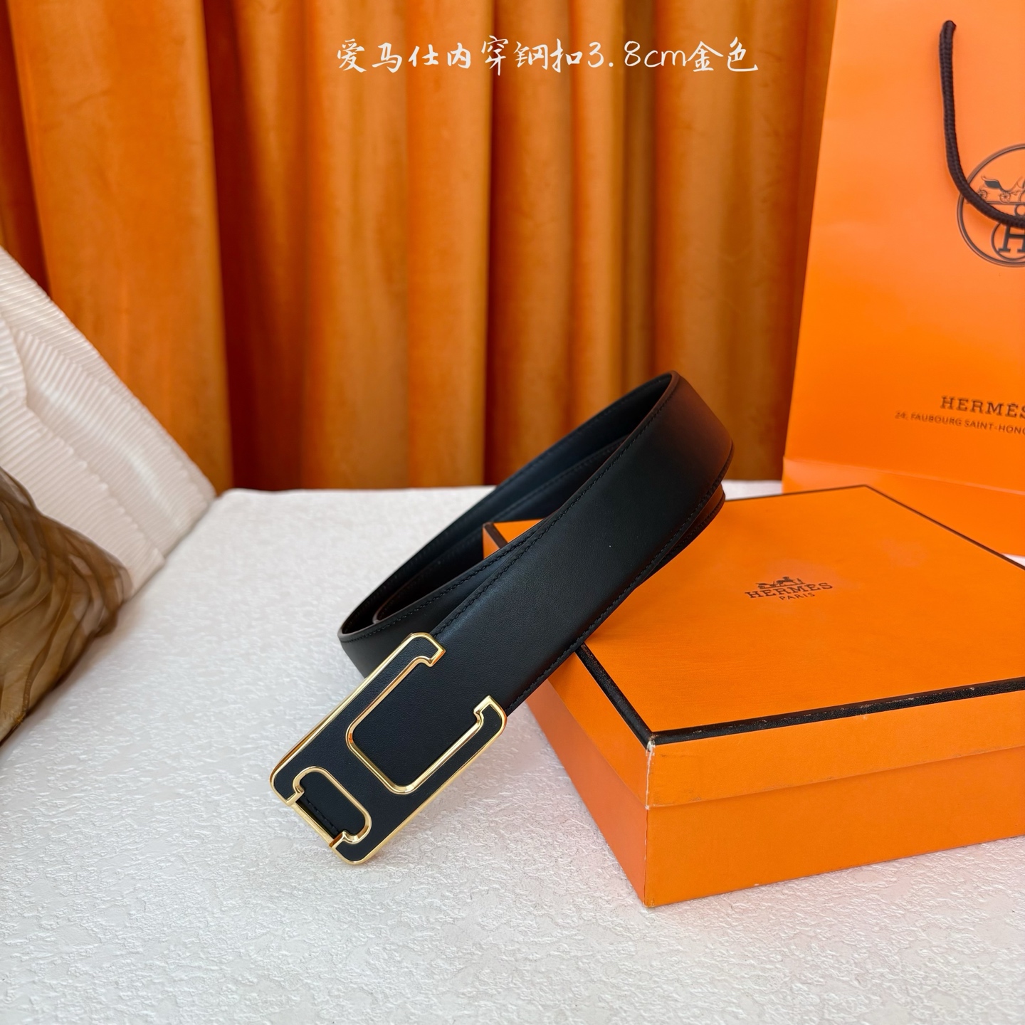 【爱马仕】Hermes 原单爱马仕，宽3.8cm进口原版皮带身，双面可用，内穿精品钢扣，精品电镀五金 ！
