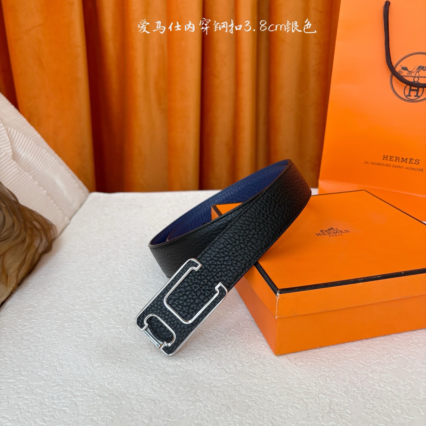 【爱马仕】Hermes 原单爱马仕，宽3.8cm进口原版皮带身，双面可用，内穿精品钢扣，精品电镀五金 ！