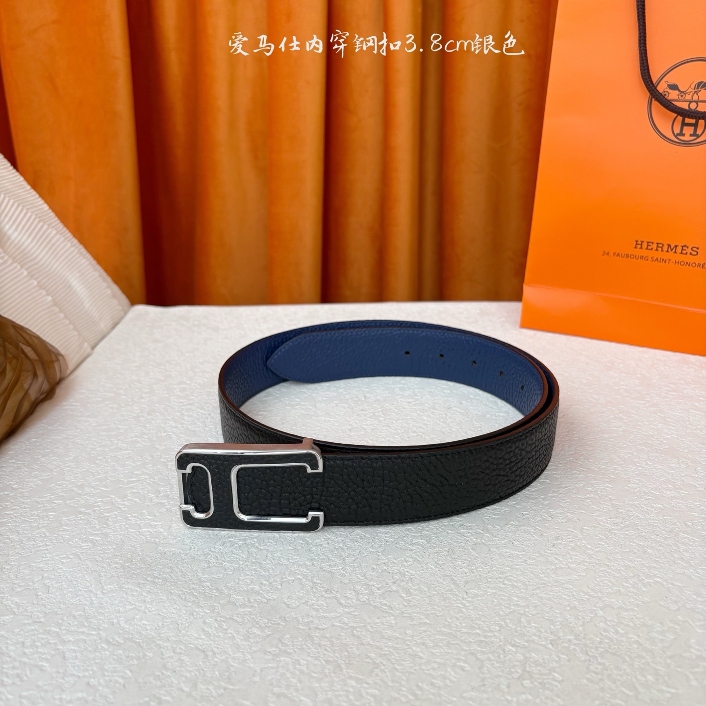 【爱马仕】Hermes 原单爱马仕，宽3.8cm进口原版皮带身，双面可用，内穿精品钢扣，精品电镀五金 ！