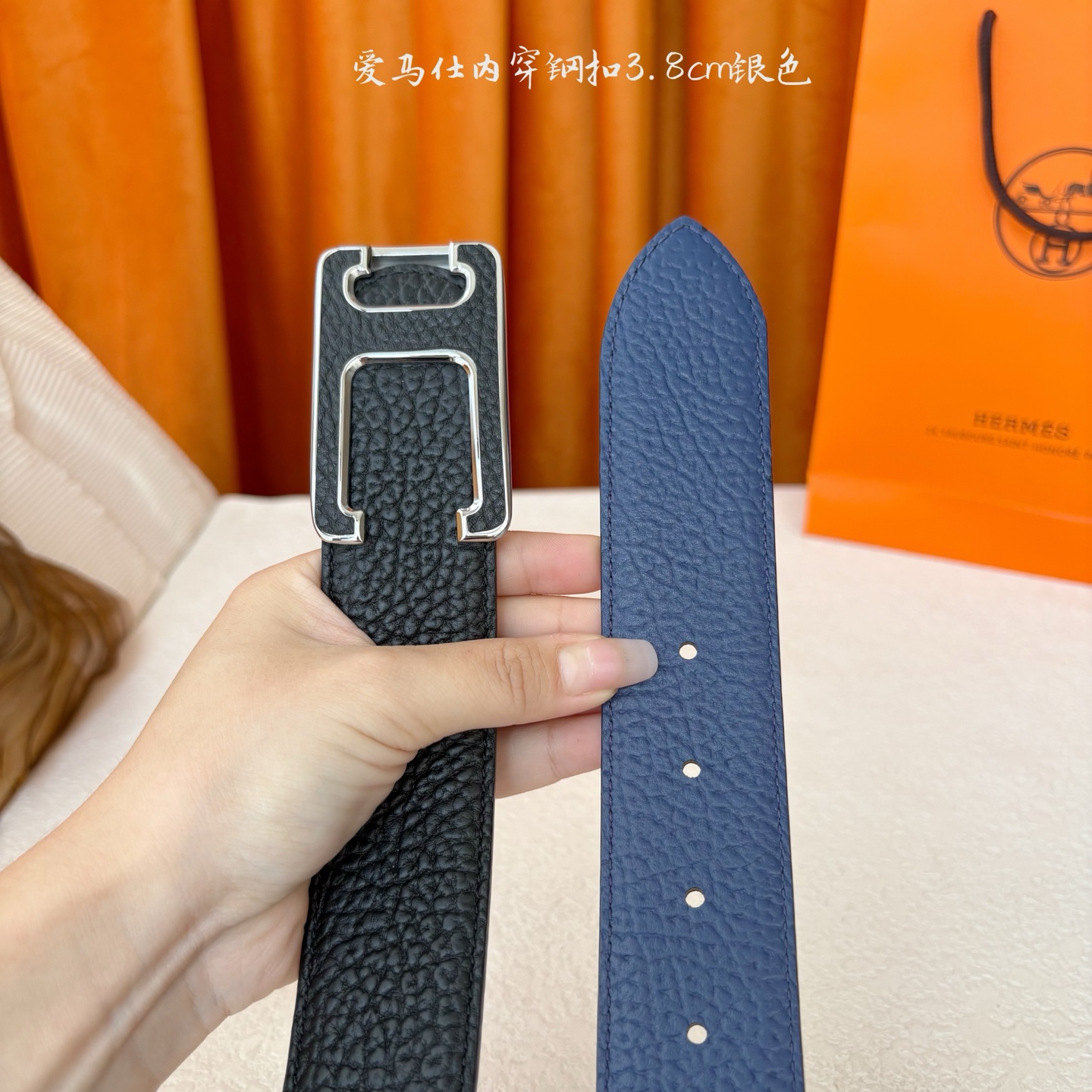 【爱马仕】Hermes 原单爱马仕，宽3.8cm进口原版皮带身，双面可用，内穿精品钢扣，精品电镀五金 ！