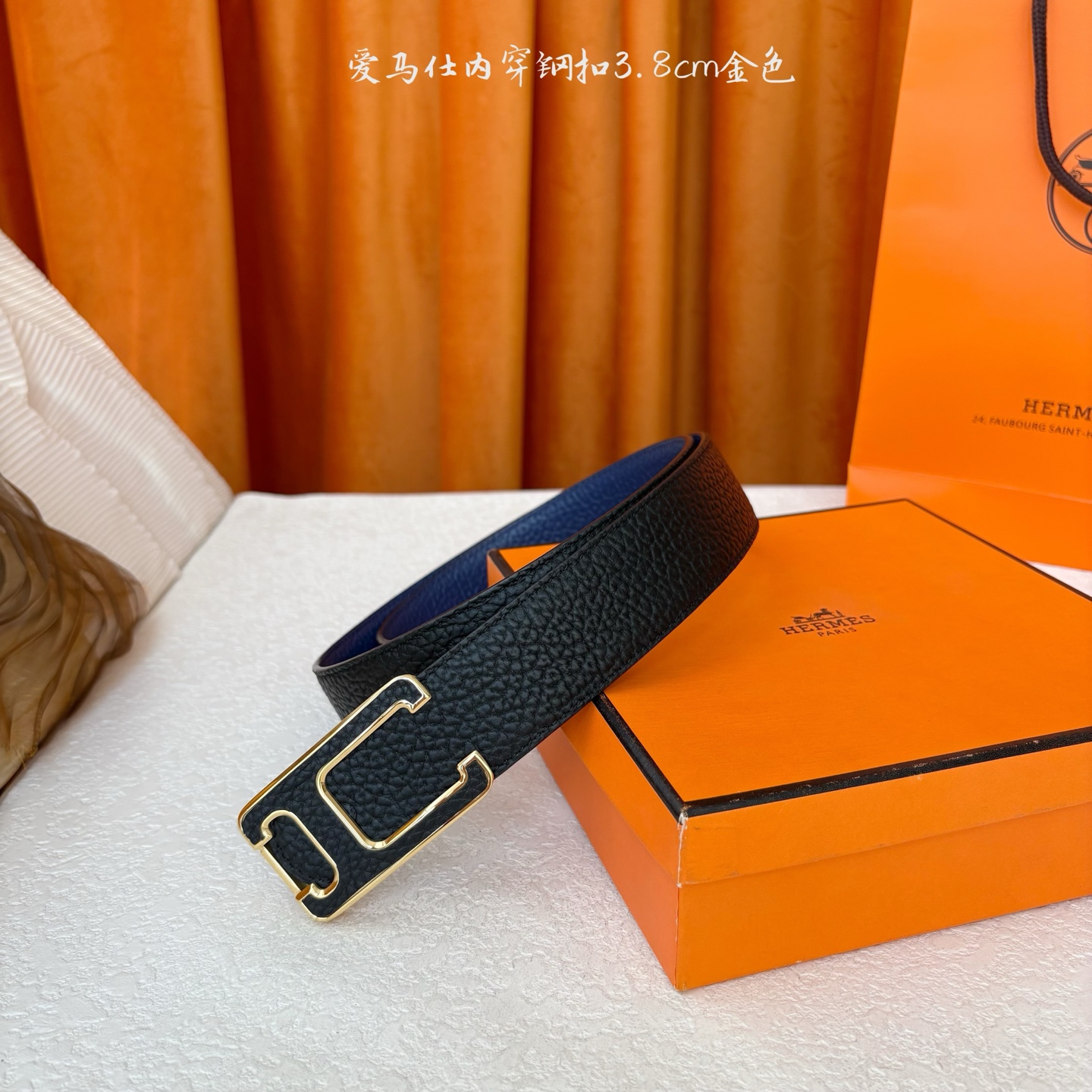 【爱马仕】Hermes 原单爱马仕，宽3.8cm进口原版皮带身，双面可用，内穿精品钢扣，精品电镀五金 ！