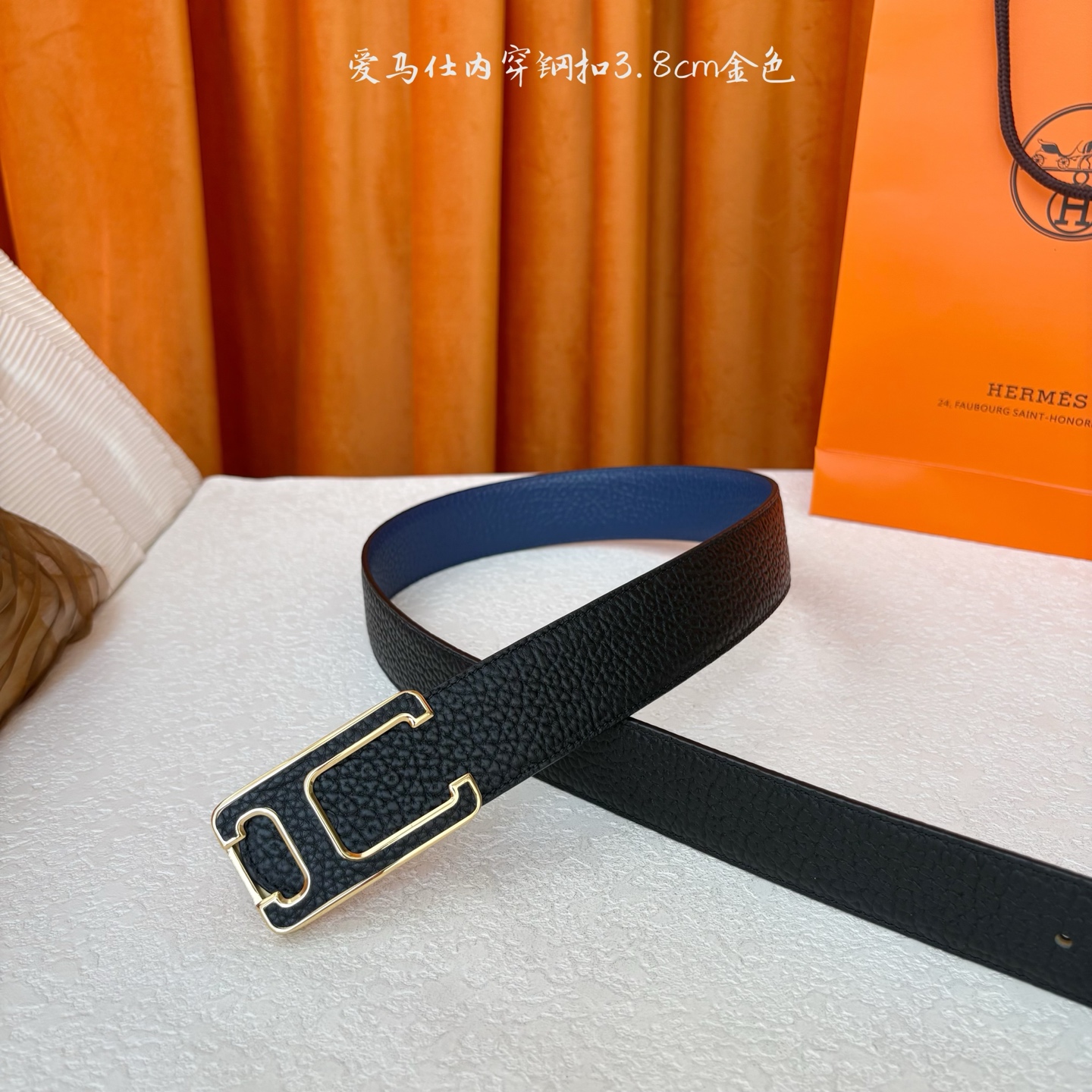 【爱马仕】Hermes 原单爱马仕，宽3.8cm进口原版皮带身，双面可用，内穿精品钢扣，精品电镀五金 ！