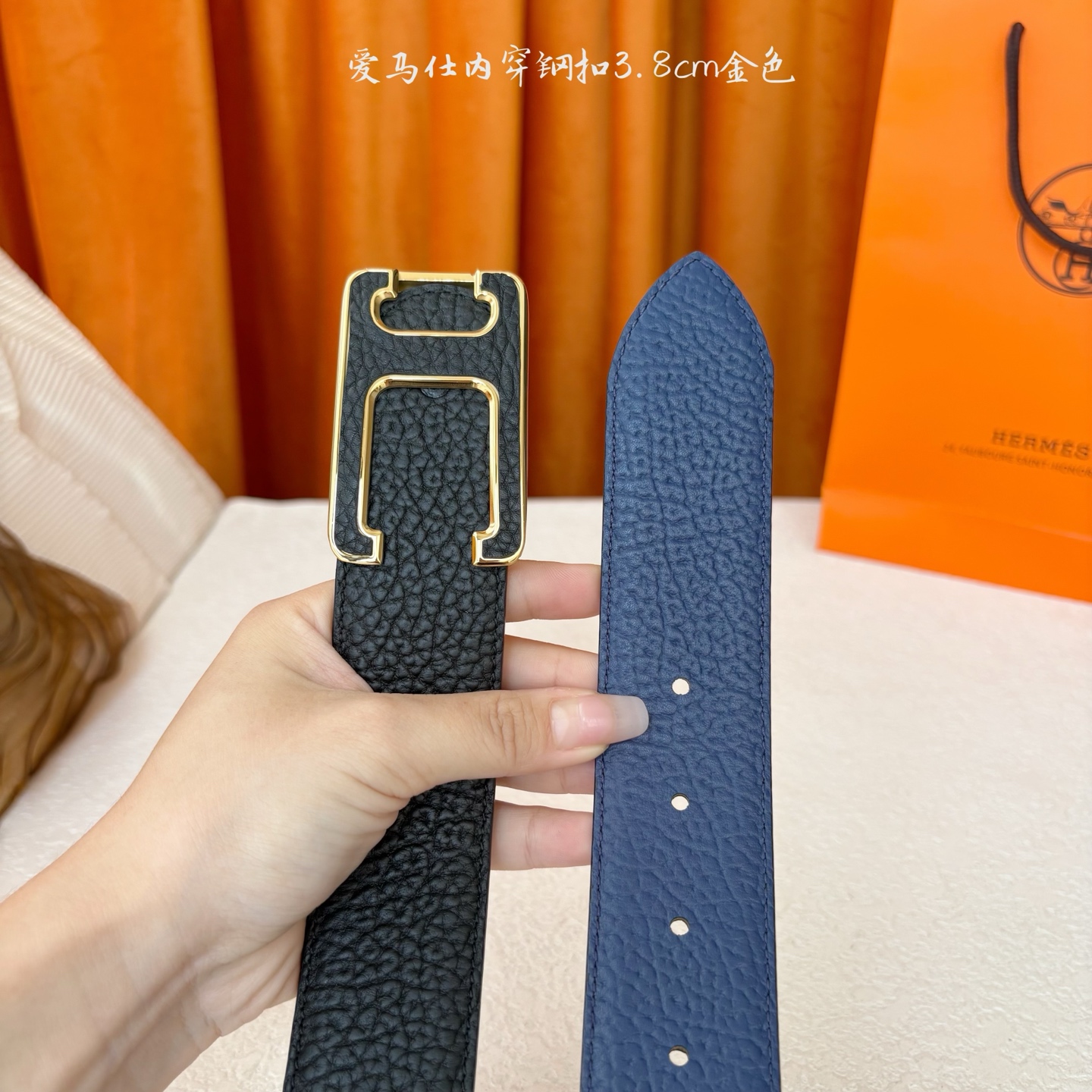 【爱马仕】Hermes 原单爱马仕，宽3.8cm进口原版皮带身，双面可用，内穿精品钢扣，精品电镀五金 ！