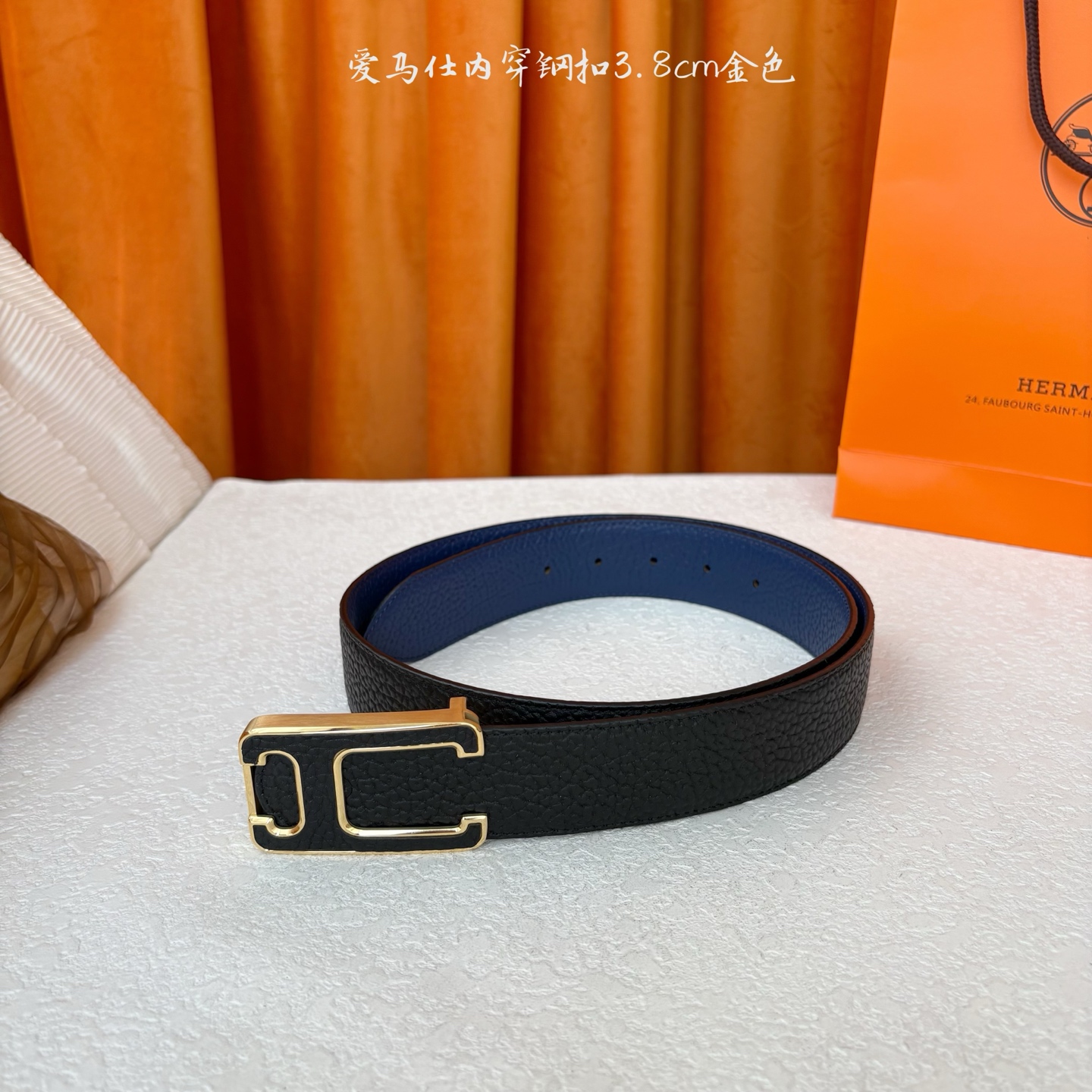 【爱马仕】Hermes 原单爱马仕，宽3.8cm进口原版皮带身，双面可用，内穿精品钢扣，精品电镀五金 ！