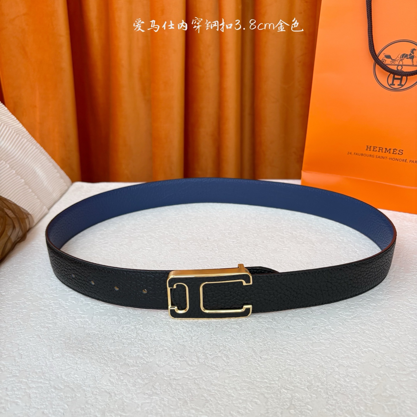 【爱马仕】Hermes 原单爱马仕，宽3.8cm进口原版皮带身，双面可用，内穿精品钢扣，精品电镀五金 ！