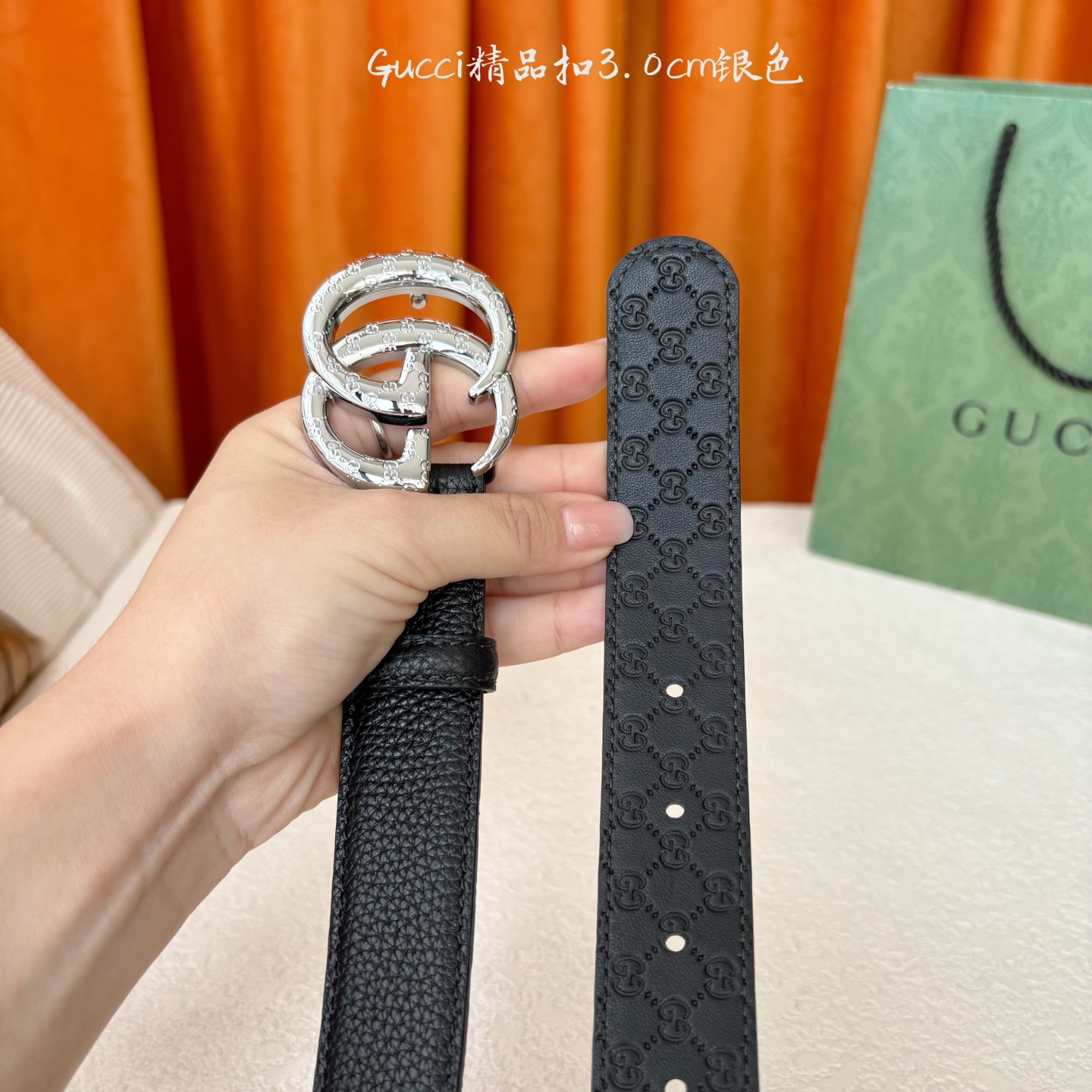 【Gucci】：原单面头层牛皮腰带搭配压花皮底，经典双G花纹扣，时尚大方，古奇又一经典之作，宽度3.0c