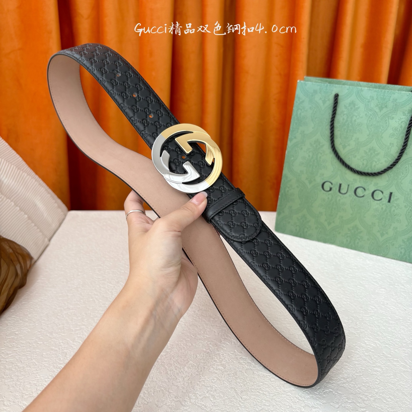 Gucci 经典款进口原厂压花面 搭配树膏沙底 精品钢扣 宽4.0 Cm 经典永不过时款 潮流大方 时尚