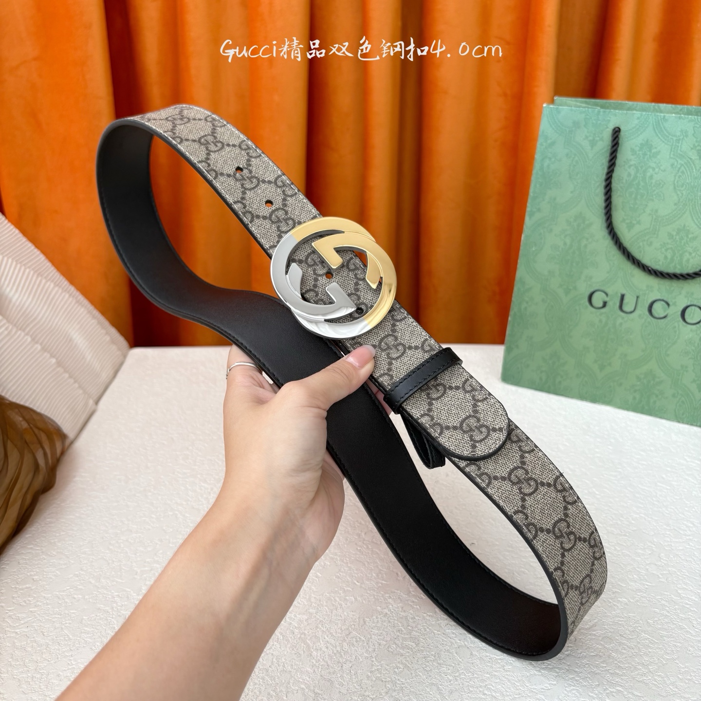Gucci 经典款进口原厂印花面 搭配原版皮底 精品钢扣 宽4.0 Cm 经典永不过时款 潮流大方 时尚
