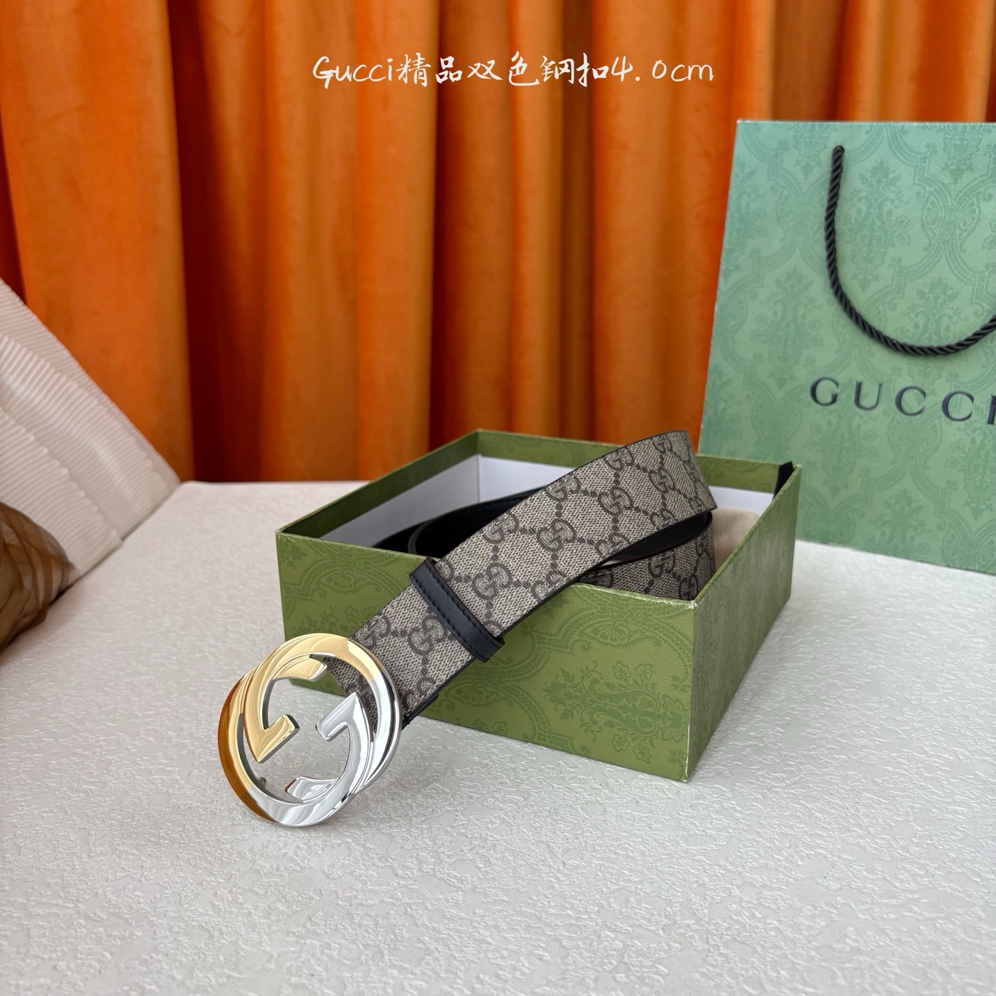 Gucci 经典款进口原厂印花面 搭配原版皮底 精品钢扣 宽4.0 Cm 经典永不过时款 潮流大方 时尚