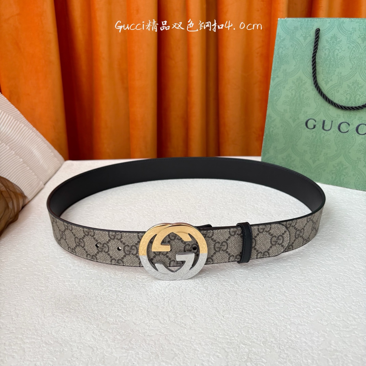 Gucci 经典款进口原厂印花面 搭配原版皮底 精品钢扣 宽4.0 Cm 经典永不过时款 潮流大方 时尚