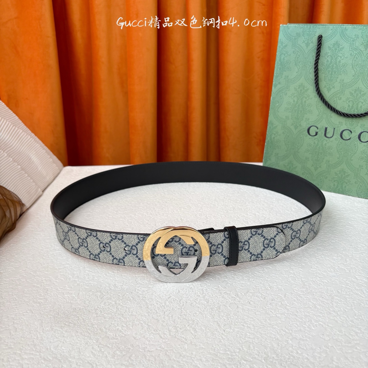 Gucci 经典款进口原厂印花面 搭配原版皮底 精品钢扣 宽4.0 Cm 经典永不过时款 潮流大方 时尚
