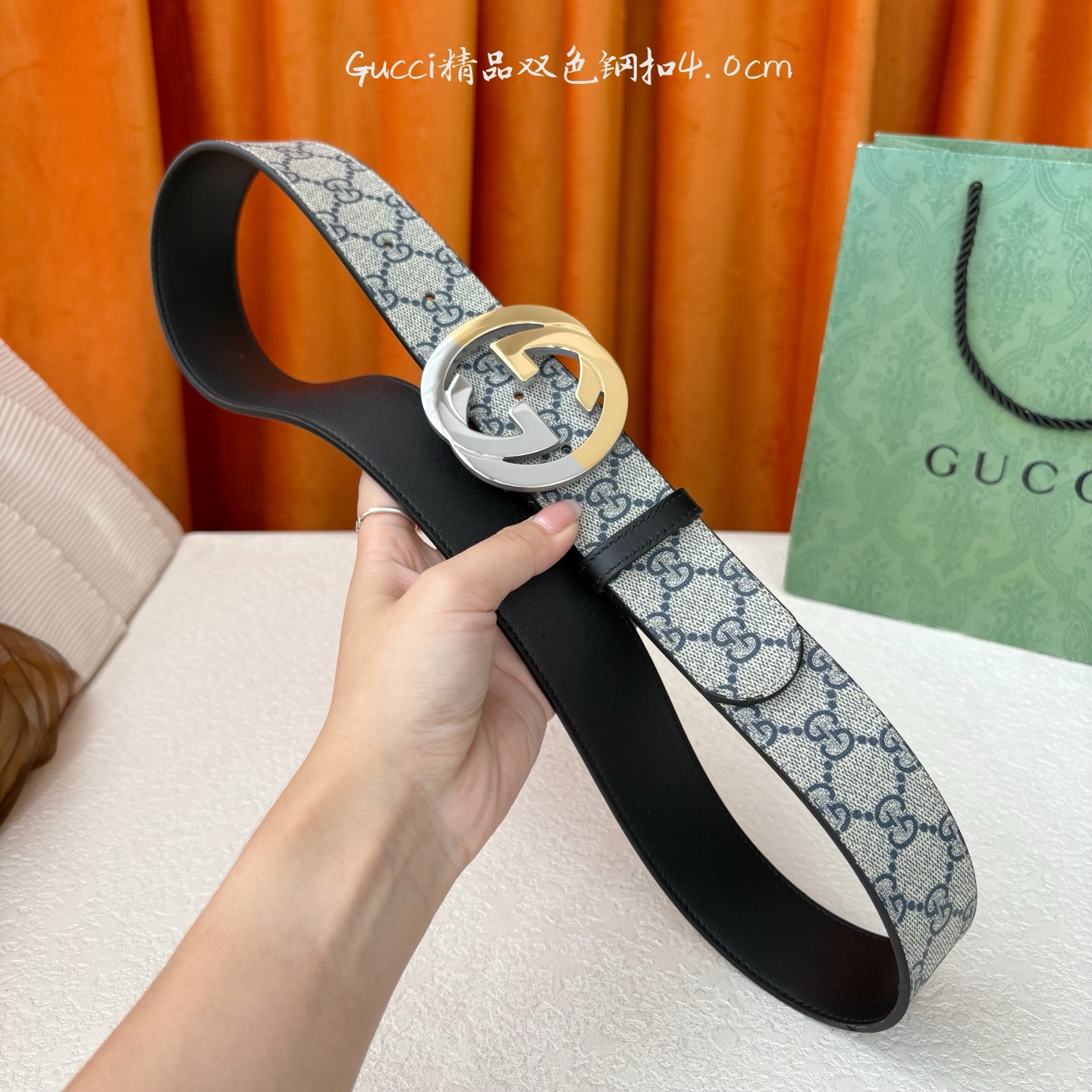 Gucci 经典款进口原厂印花面 搭配原版皮底 精品钢扣 宽4.0 Cm 经典永不过时款 潮流大方 时尚