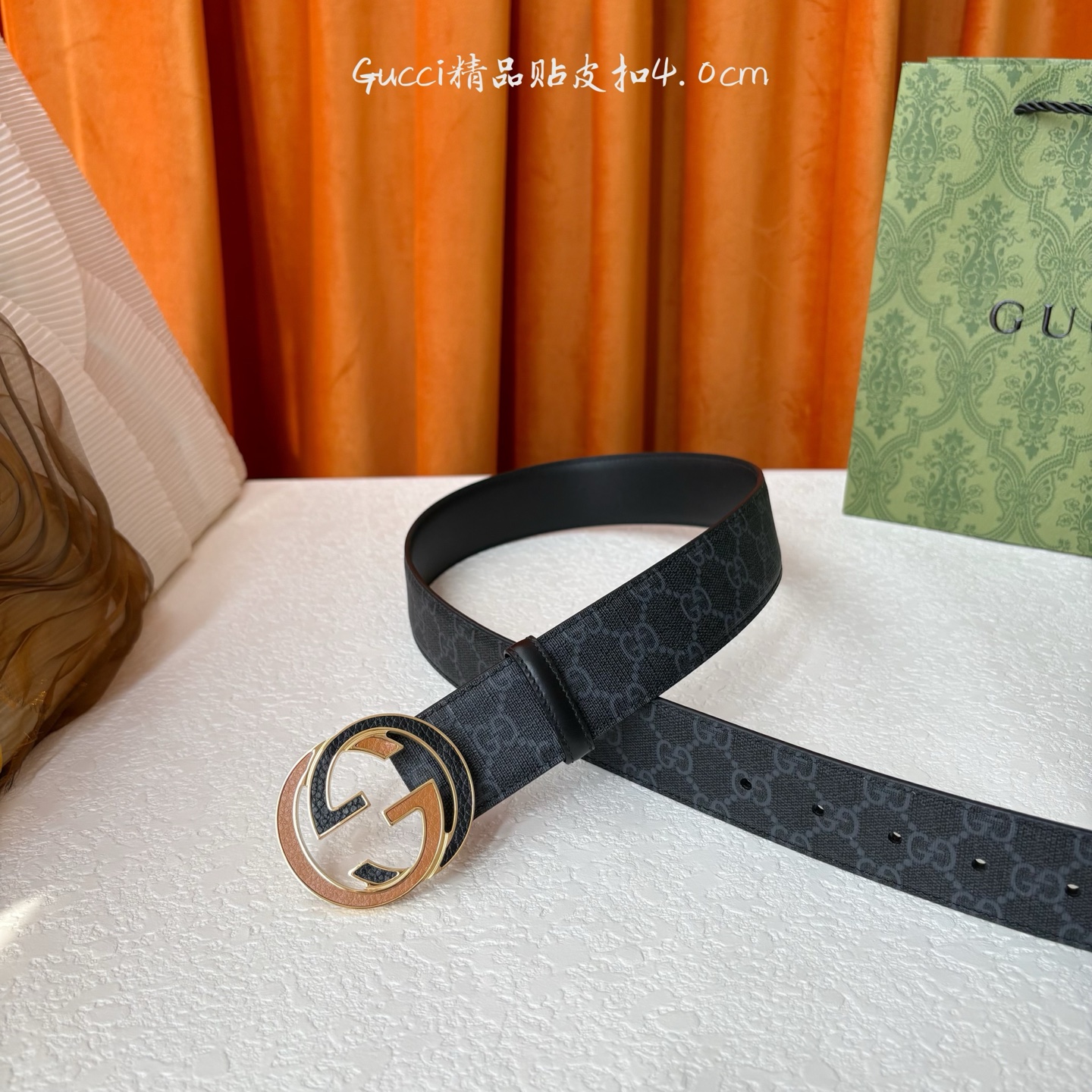 Gucci 经典款印花面 搭配原版皮底 精品贴皮扣 宽4.0 Cm 经典永不过时款 潮流大方 时尚百搭