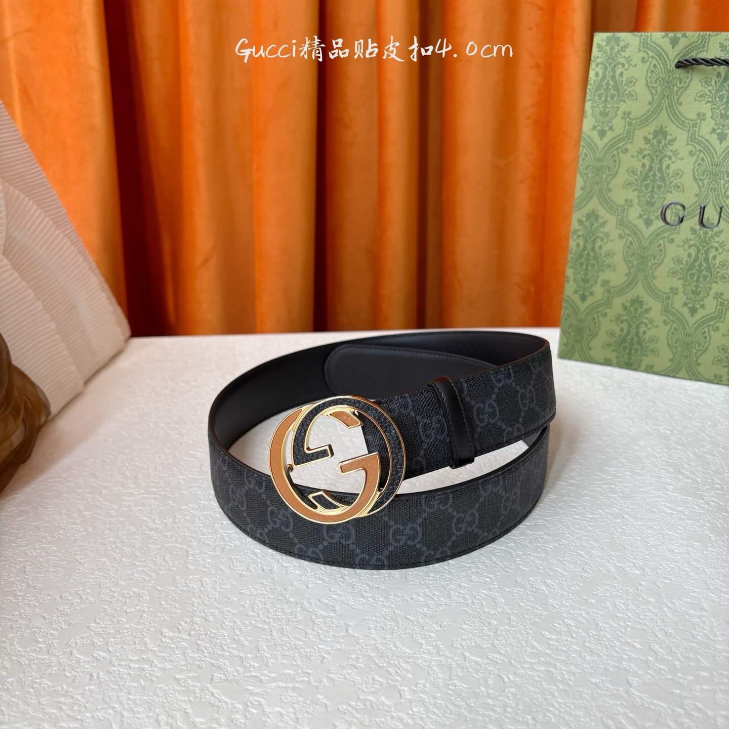 Gucci 经典款印花面 搭配原版皮底 精品贴皮扣 宽4.0 Cm 经典永不过时款 潮流大方 时尚百搭