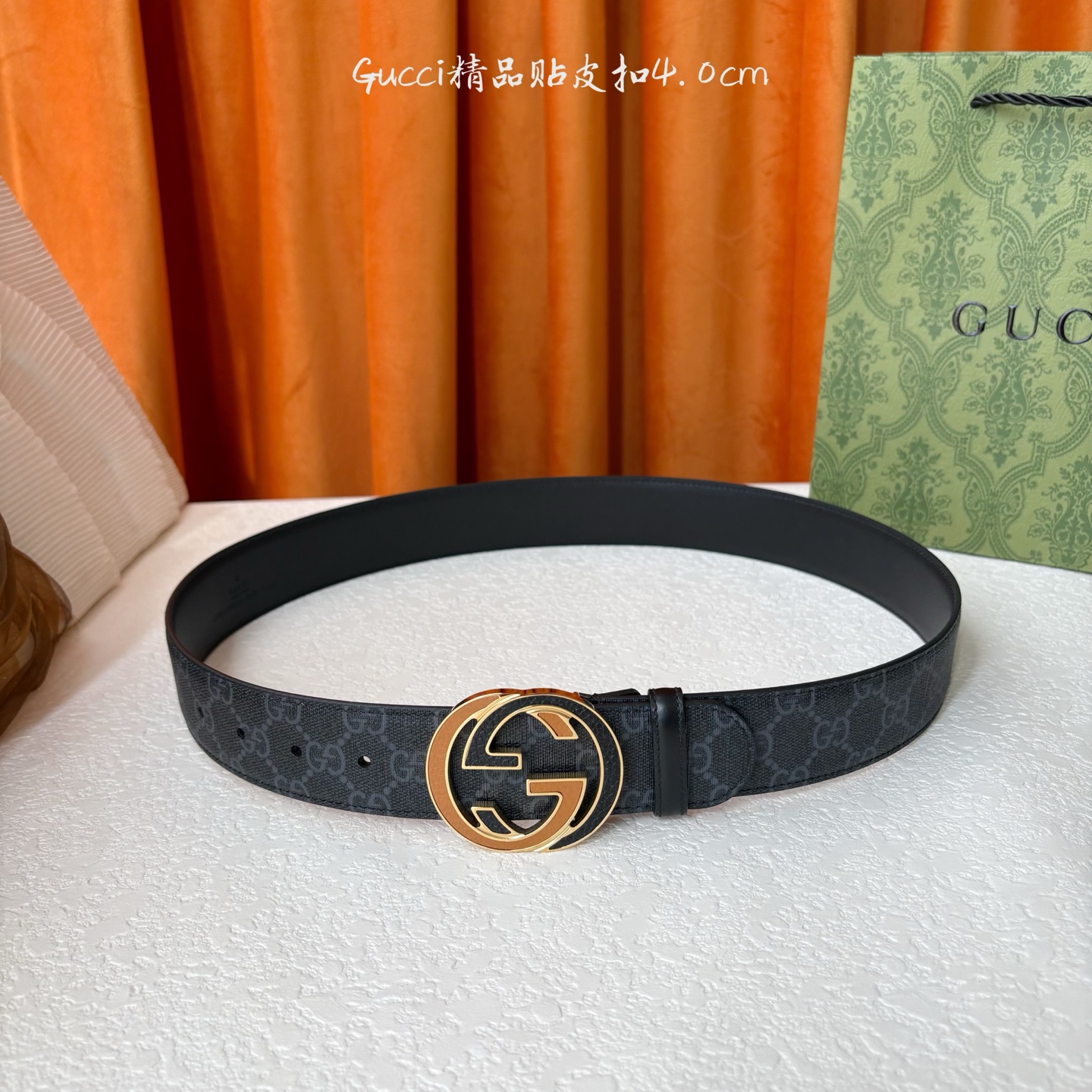 Gucci 经典款印花面 搭配原版皮底 精品贴皮扣 宽4.0 Cm 经典永不过时款 潮流大方 时尚百搭