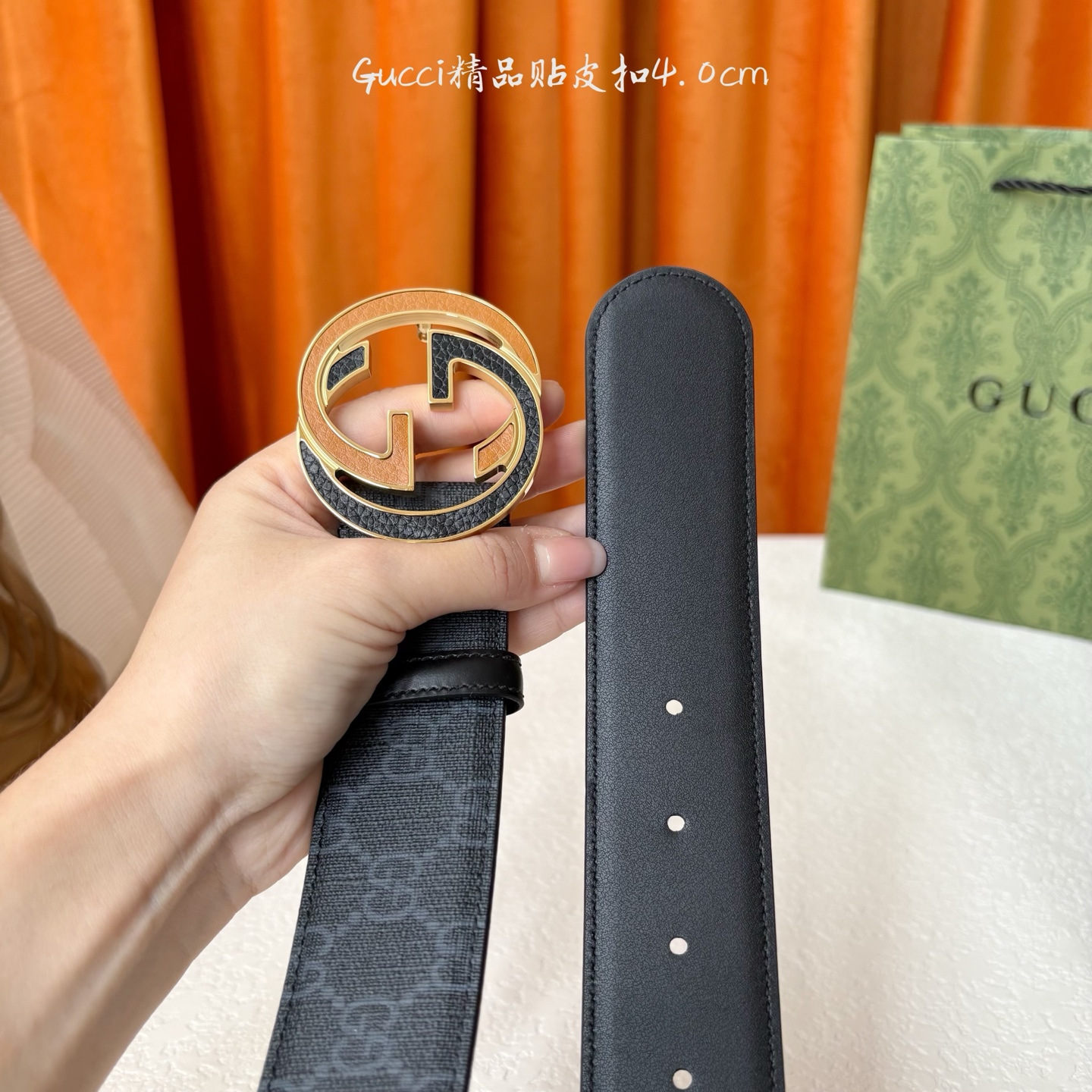 Gucci 经典款印花面 搭配原版皮底 精品贴皮扣 宽4.0 Cm 经典永不过时款 潮流大方 时尚百搭