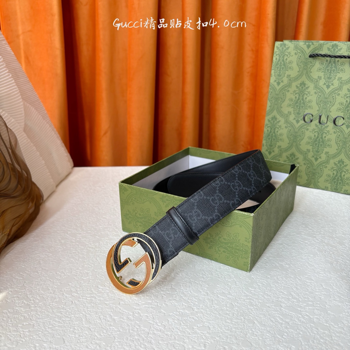 Gucci 经典款印花面 搭配原版皮底 精品贴皮扣 宽4.0 Cm 经典永不过时款 潮流大方 时尚百搭