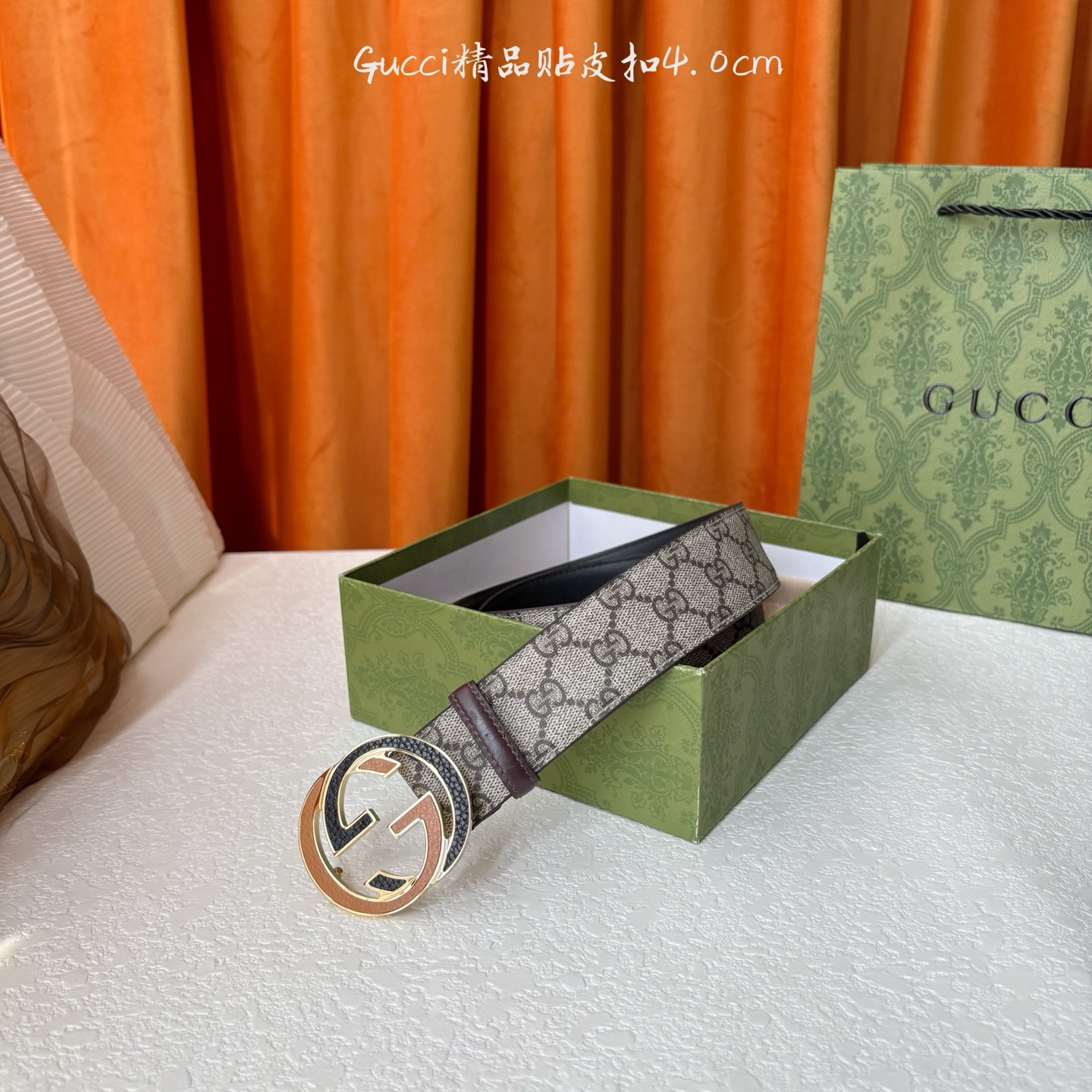 Gucci 经典款印花面 搭配原版皮底 精品贴皮扣 宽4.0 Cm 经典永不过时款 潮流大方 时尚百搭