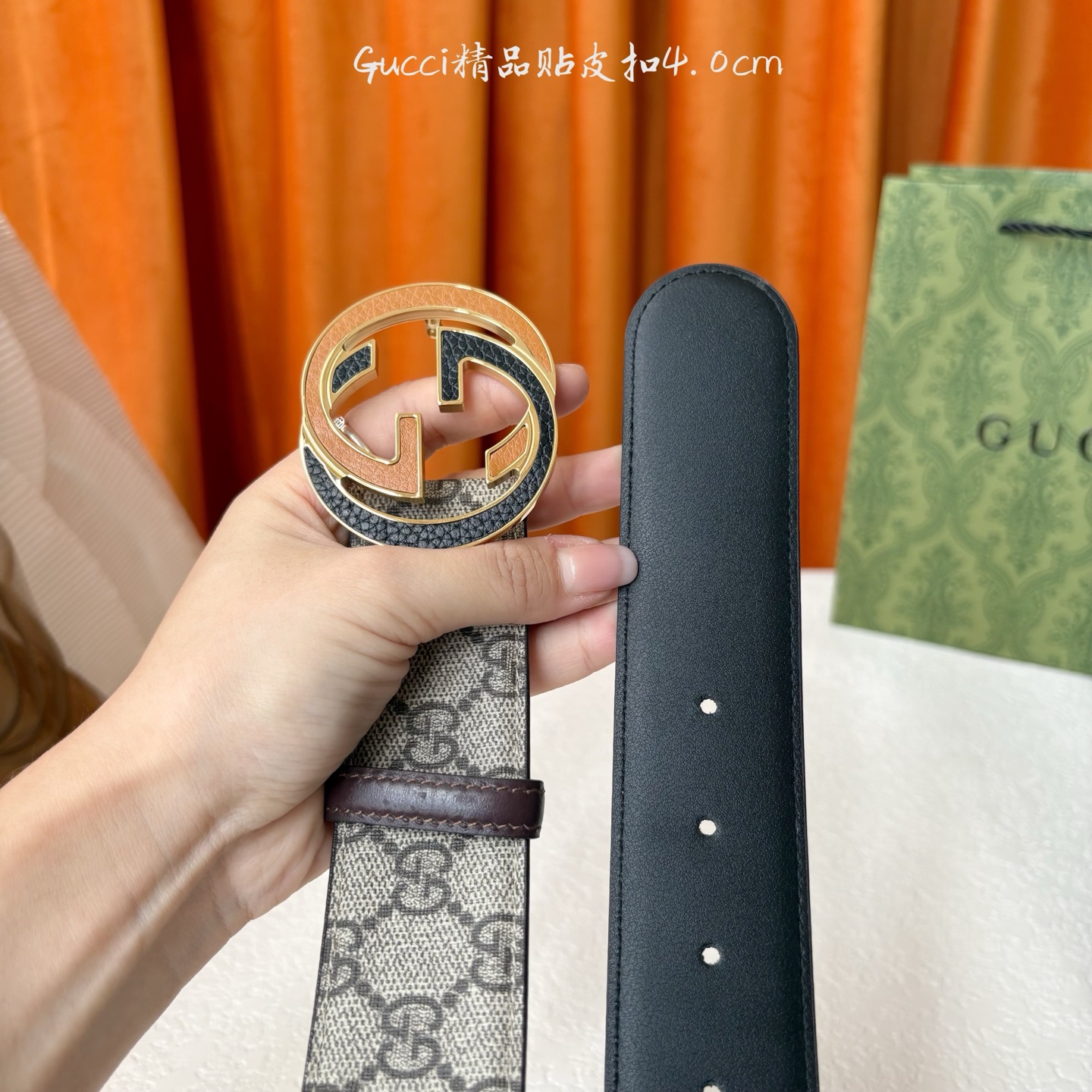 Gucci 经典款印花面 搭配原版皮底 精品贴皮扣 宽4.0 Cm 经典永不过时款 潮流大方 时尚百搭